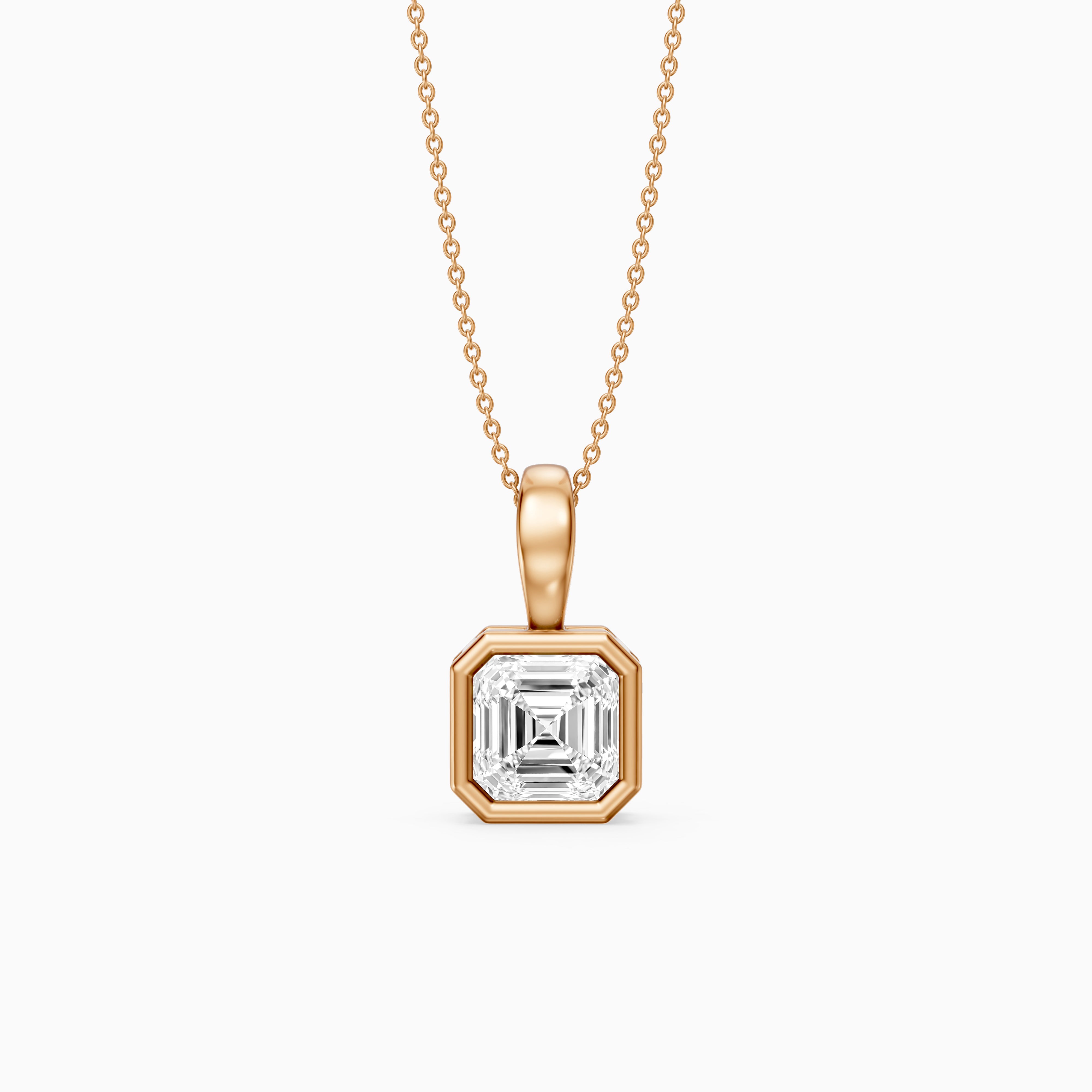 Priscilla Asscher Cut Bezel Set Lab Grown Diamond Solitaire Pendant