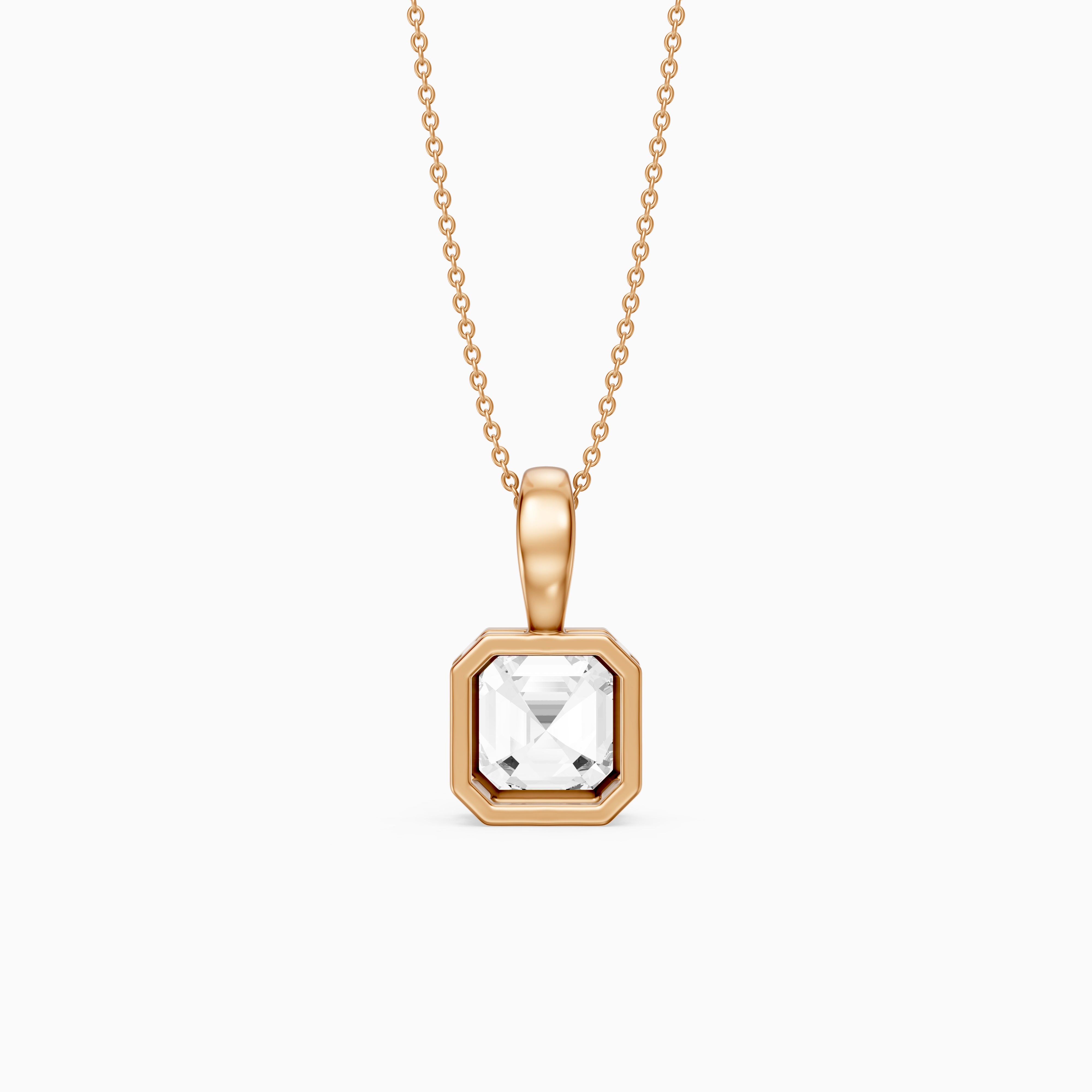 Priscilla Asscher Cut Bezel Set Lab Grown Diamond Solitaire Pendant