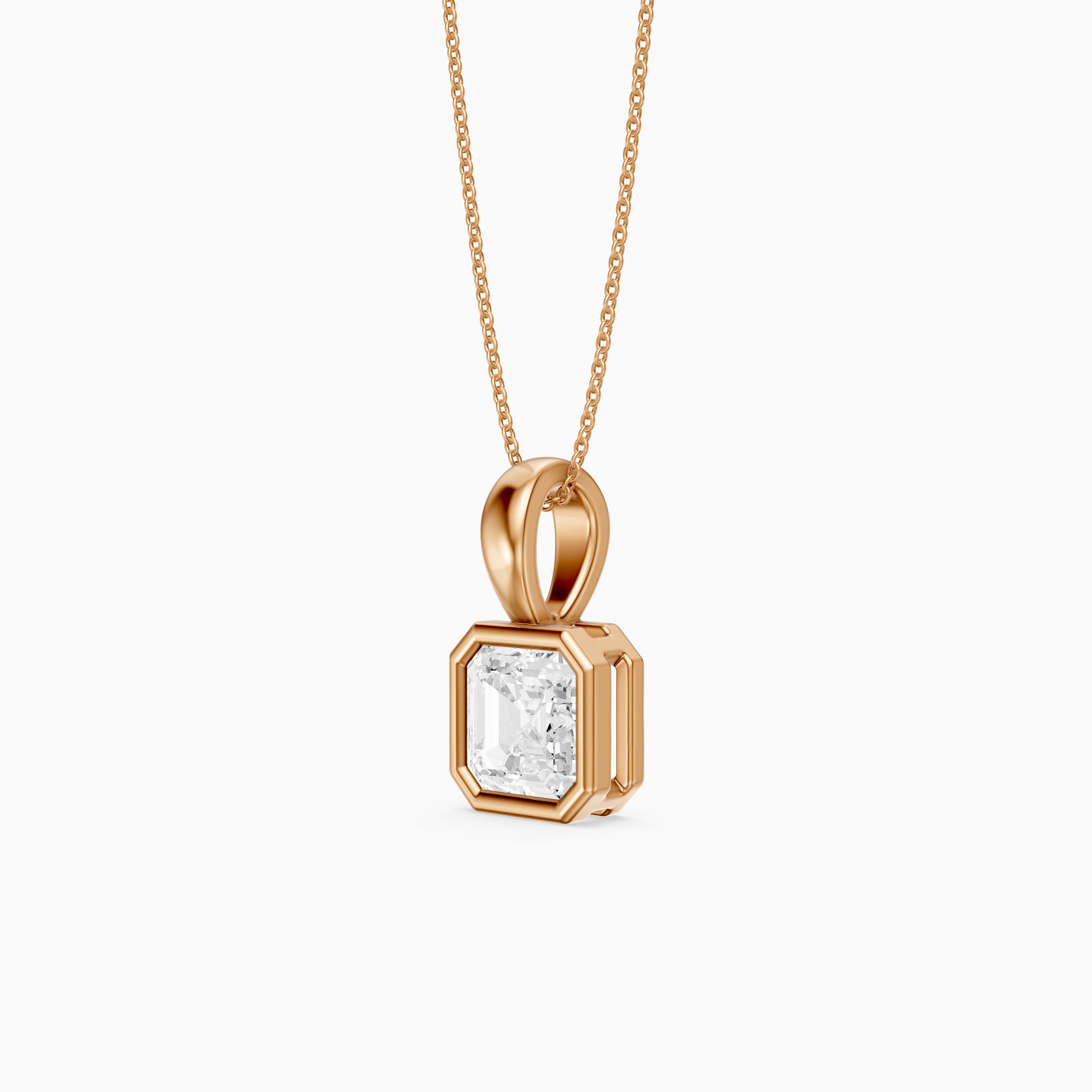 Priscilla Asscher Cut Bezel Set Lab Grown Diamond Solitaire Pendant