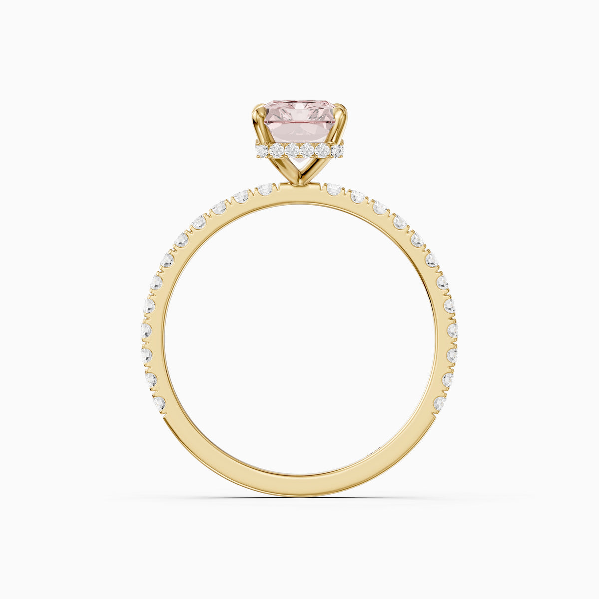 Eulalie Radiant Cut Hidden Halo Side Stone Pave Pink Lab Grown Diamond Ring