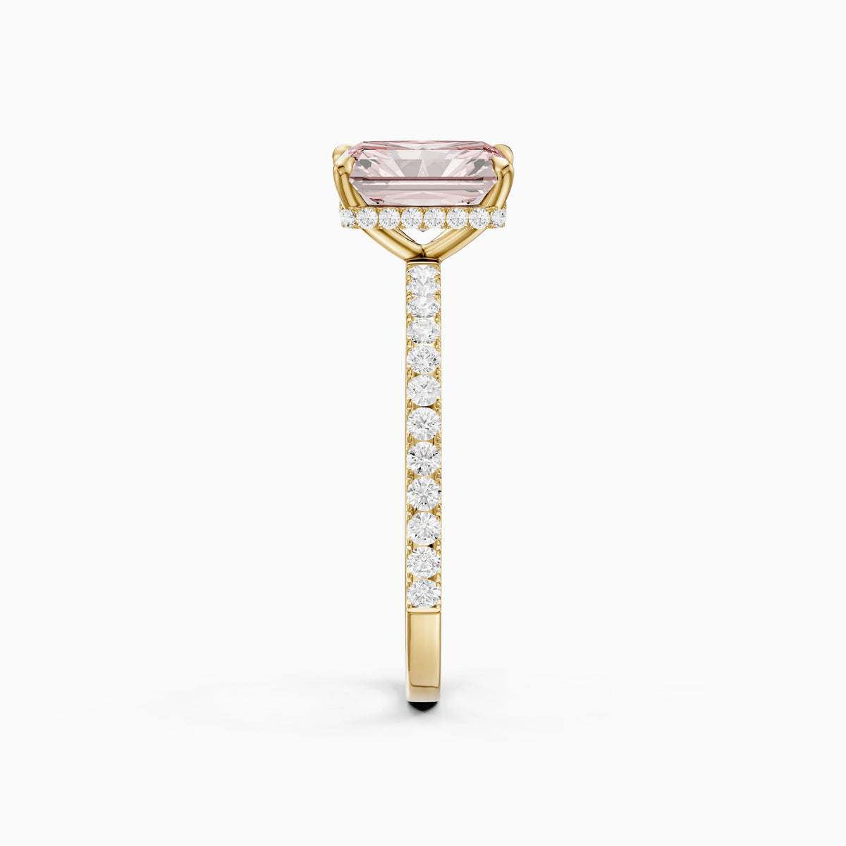 Eulalie Radiant Cut Hidden Halo Side Stone Pave Pink Lab Grown Diamond Ring