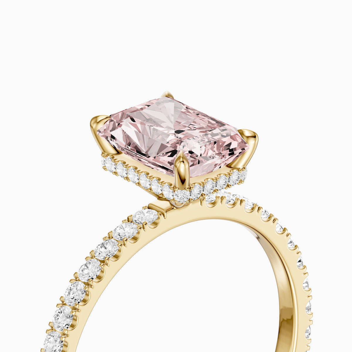Eulalie Radiant Cut Hidden Halo Side Stone Pave Pink Lab Grown Diamond Ring