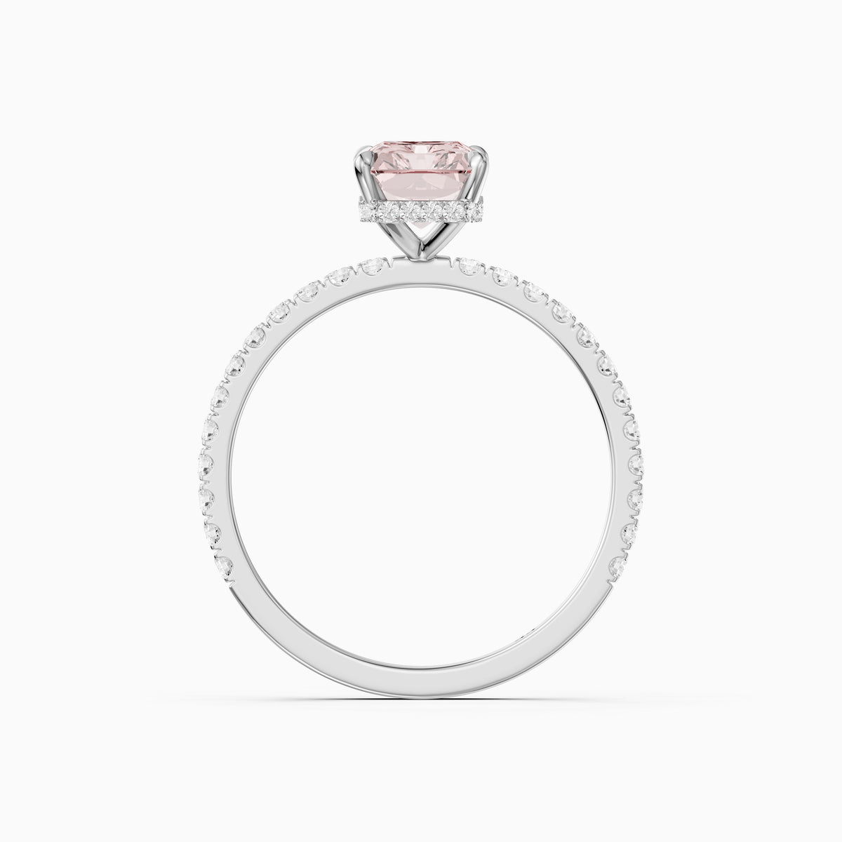 Eulalie Radiant Cut Hidden Halo Side Stone Pave Pink Lab Grown Diamond Ring