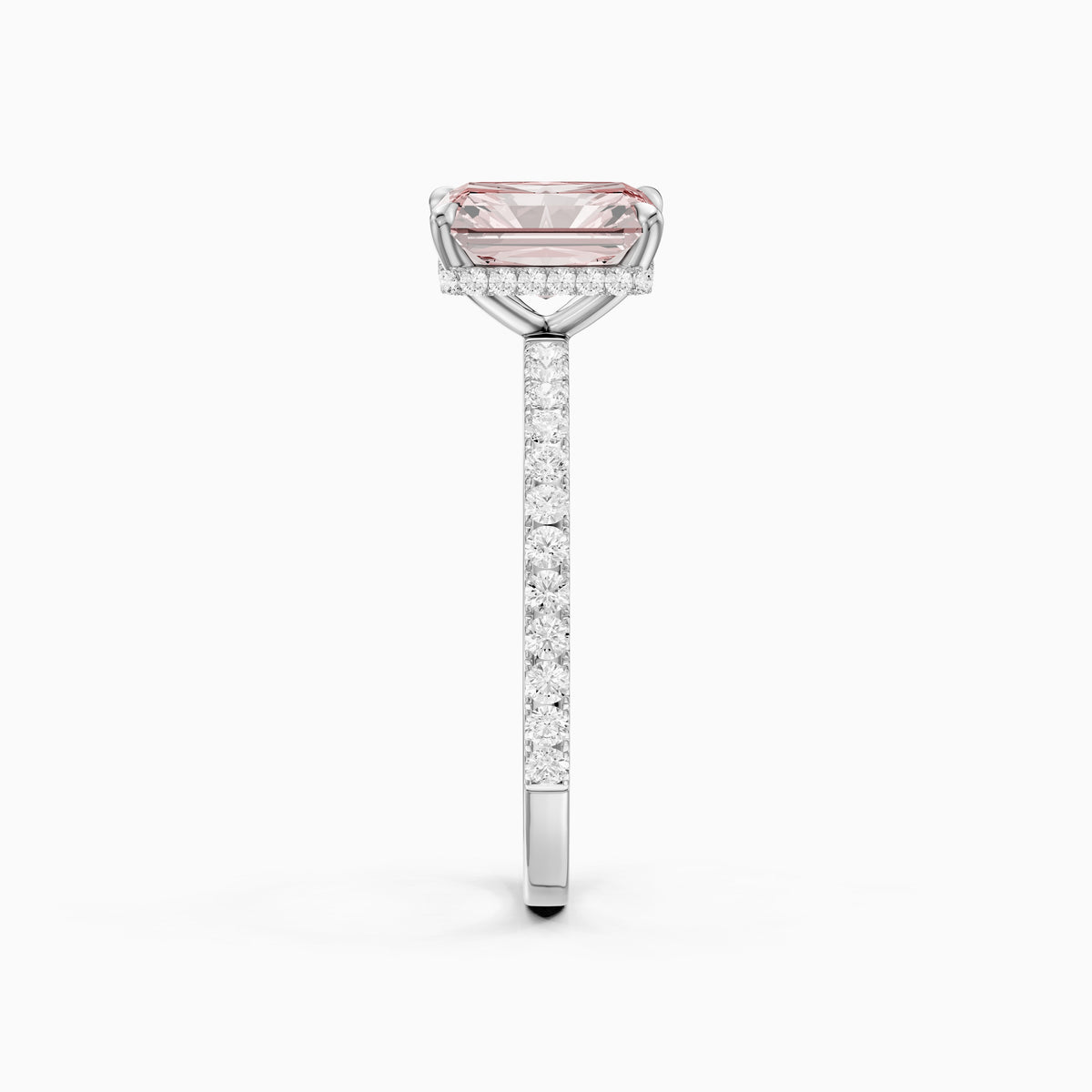 Eulalie Radiant Cut Hidden Halo Side Stone Pave Pink Lab Grown Diamond Ring