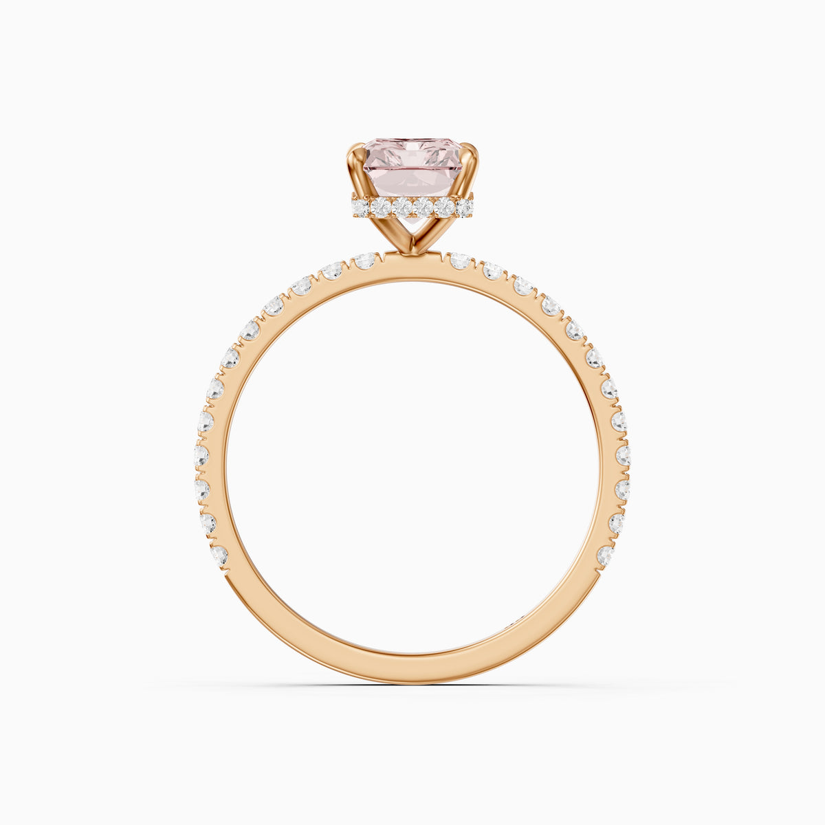Eulalie Radiant Cut Hidden Halo Side Stone Pave Pink Lab Grown Diamond Ring
