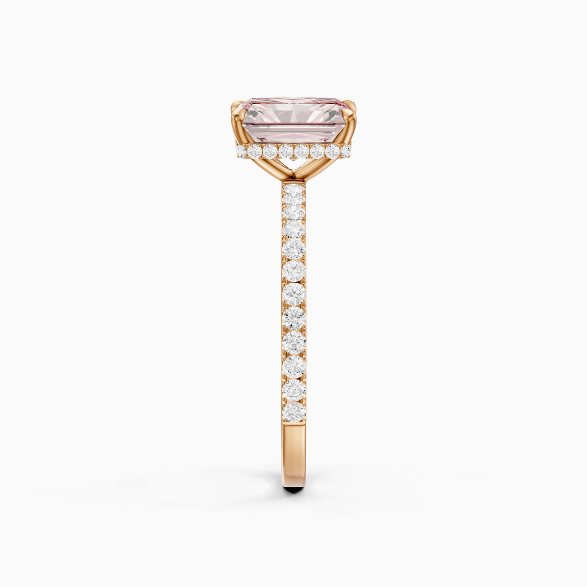 Eulalie Radiant Cut Hidden Halo Side Stone Pave Pink Lab Grown Diamond Ring