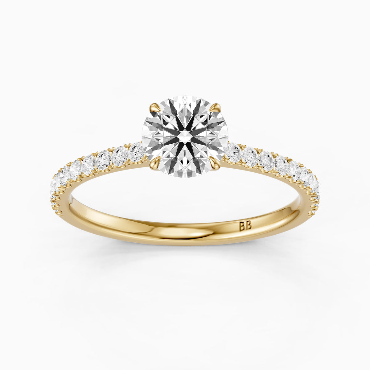 Kaitlyn Round Cut Side Stone Pave Moissanite Diamond Ring