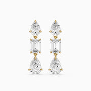 Acacia Emerald Cut and Pear Lab Grown Diamond Three Stone Drop Earrings