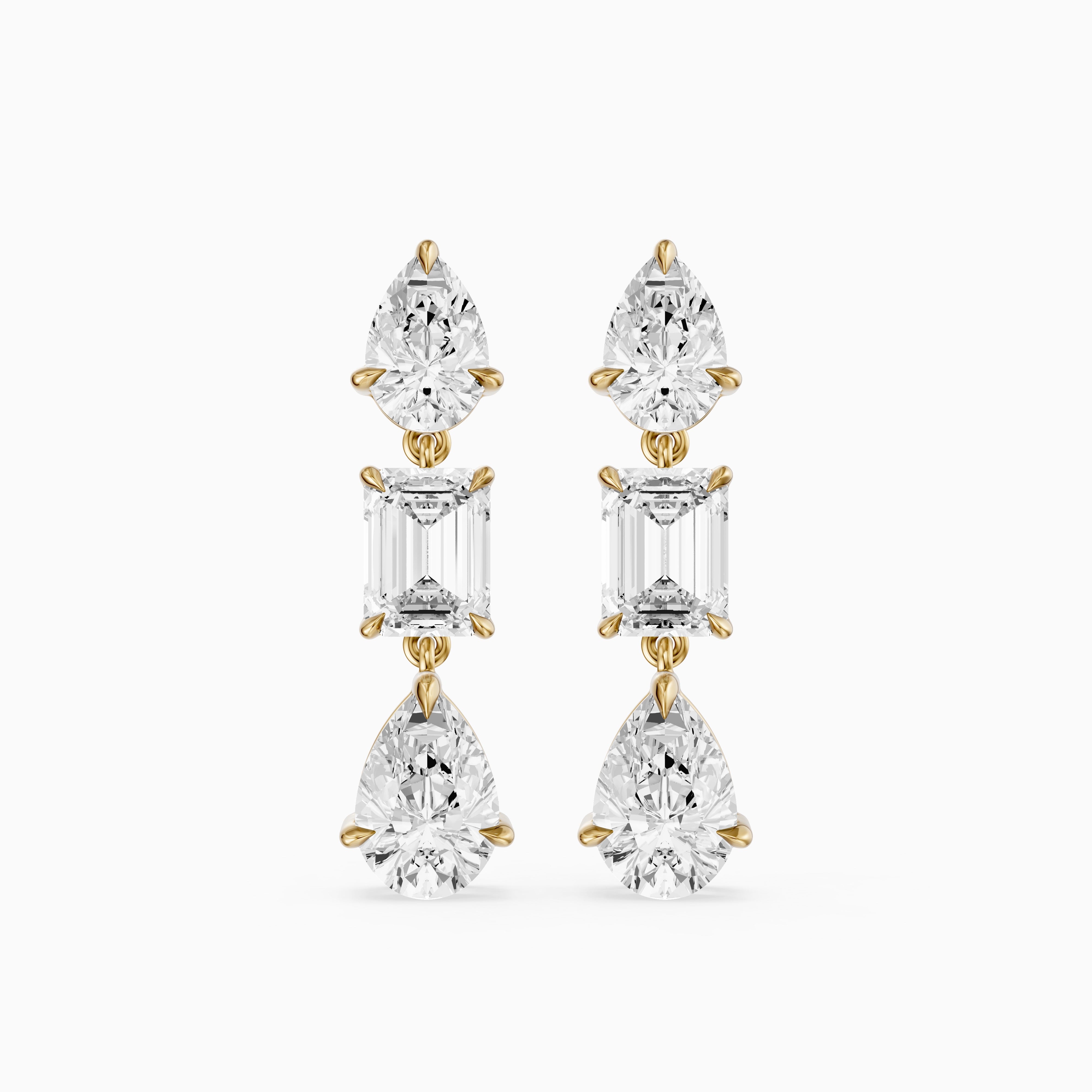 Acacia Emerald Cut and Pear Lab Grown Diamond Three Stone Drop Earrings