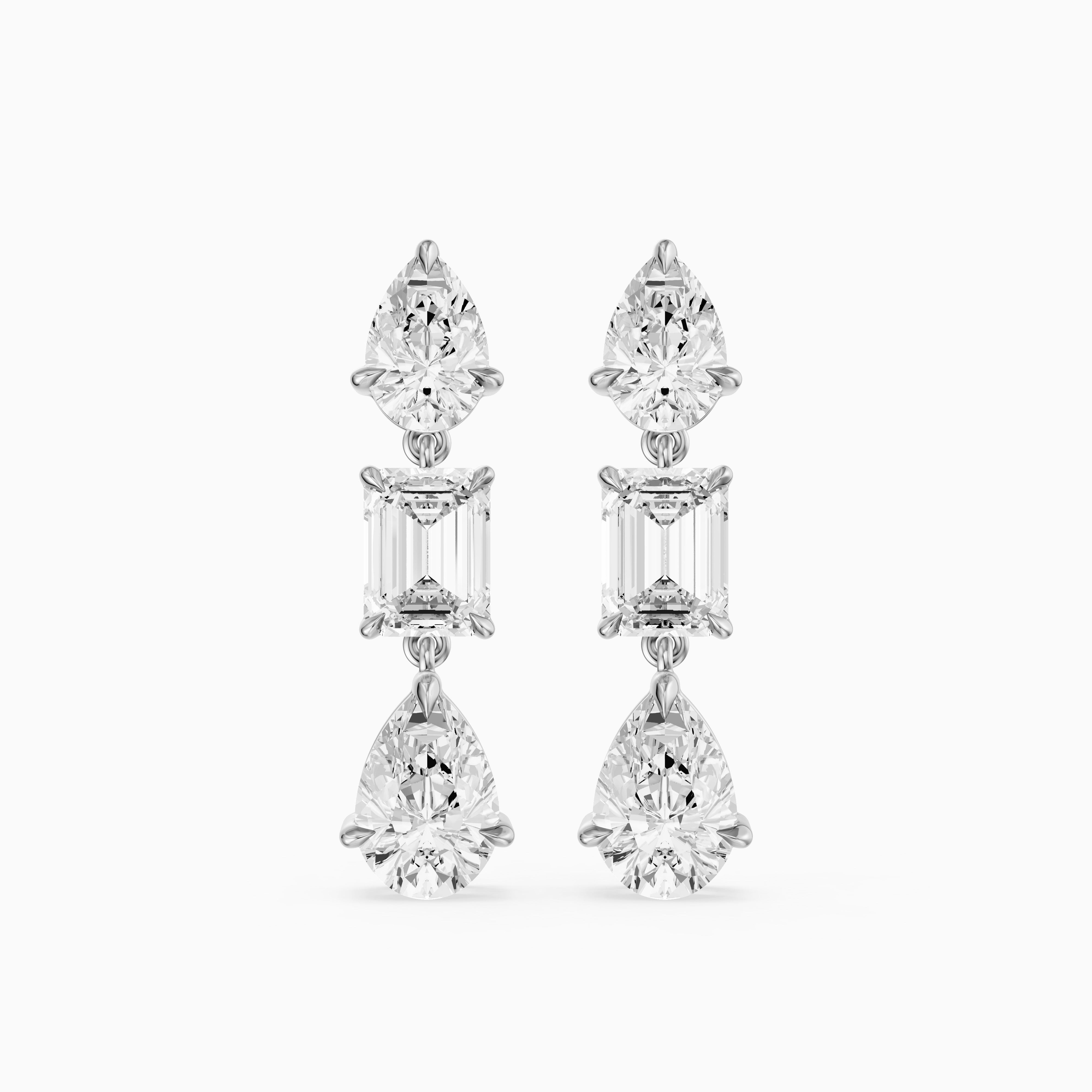 Acacia Emerald Cut and Pear Lab Grown Diamond Three Stone Drop Earrings