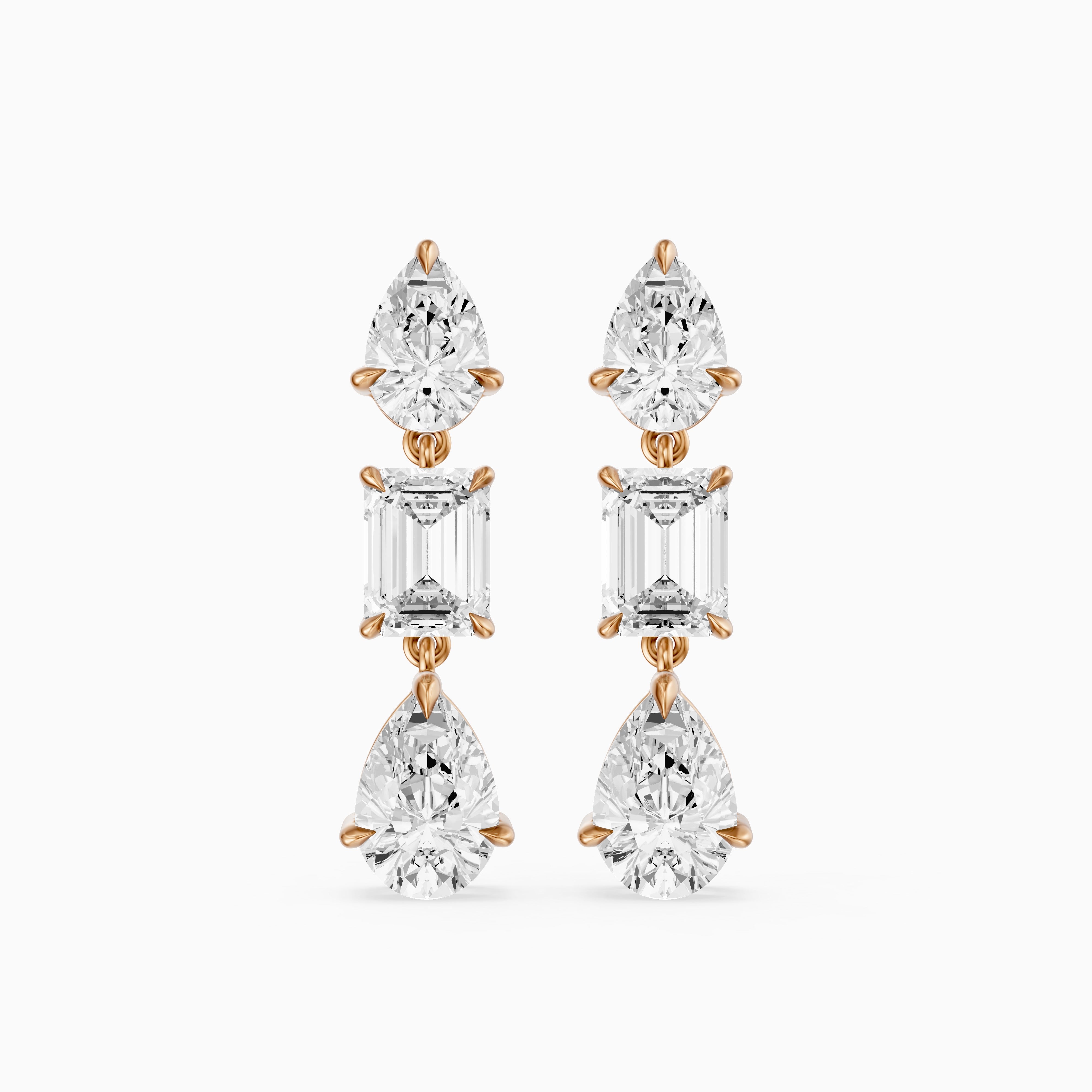 Acacia Emerald Cut and Pear Lab Grown Diamond Three Stone Drop Earrings