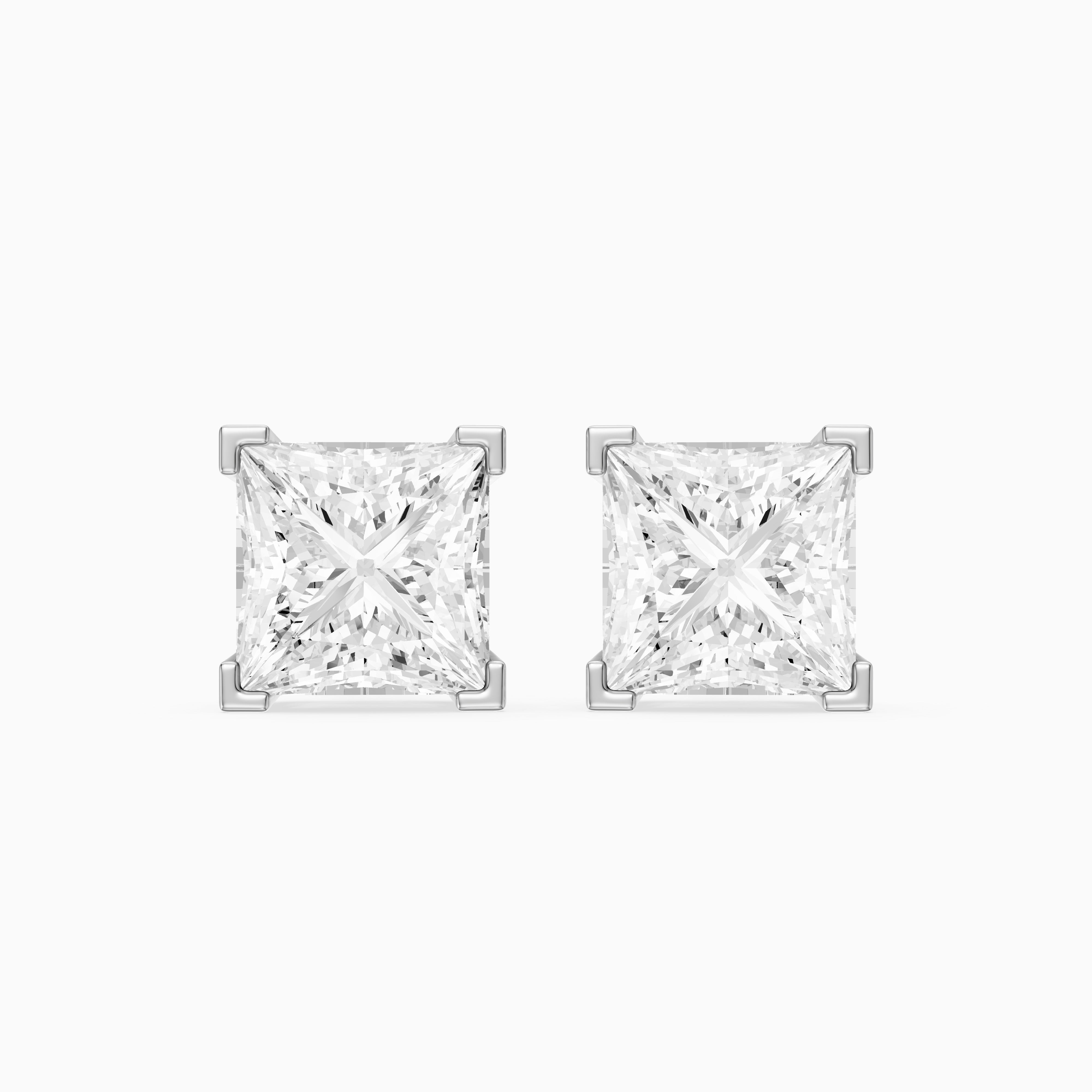 Shylin Princess Cut Lab Grown Diamond Basket Set Stud Earrings