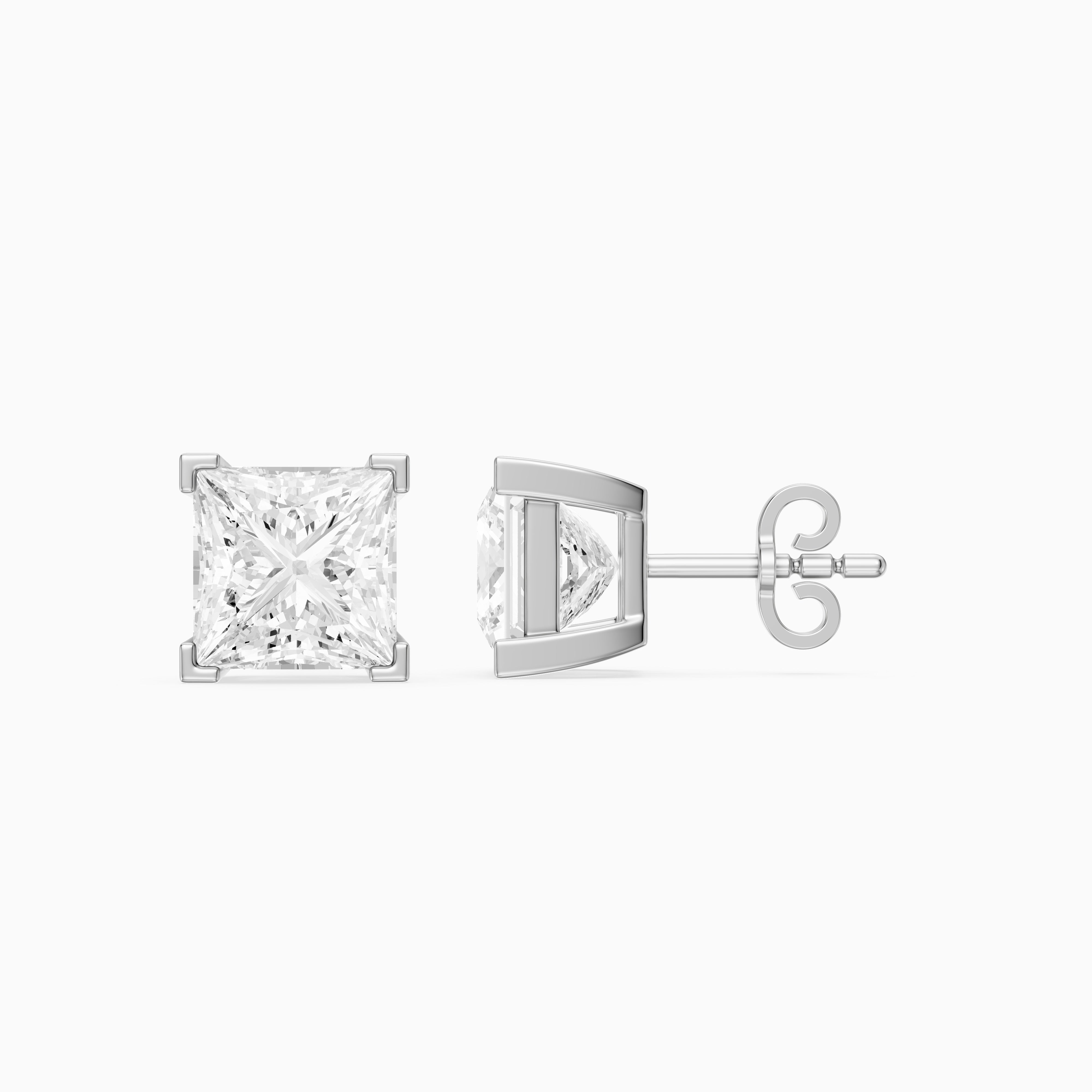 Shylin Princess Cut Lab Grown Diamond Basket Set Stud Earrings