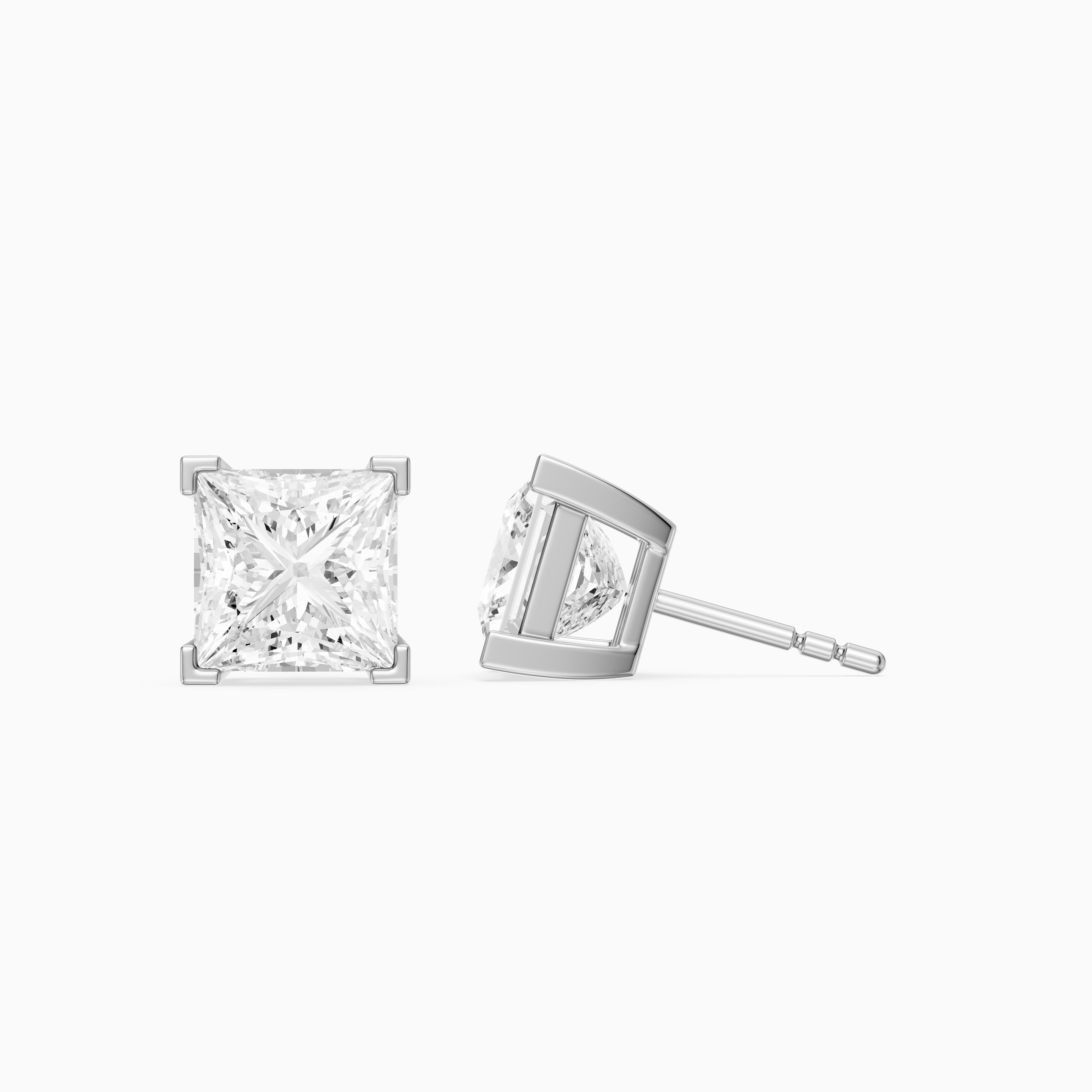 Shylin Princess Cut Lab Grown Diamond Basket Set Stud Earrings