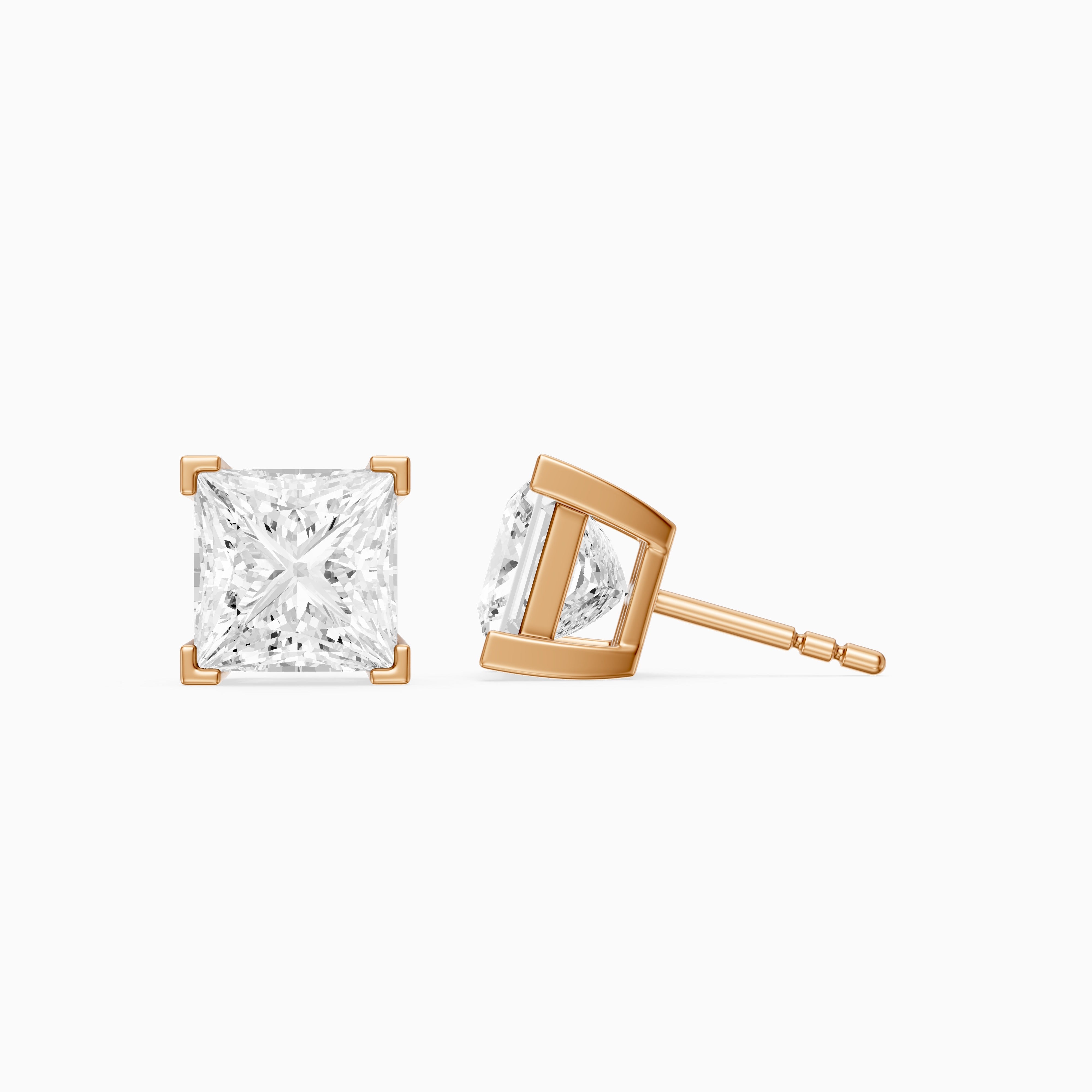 Shylin Princess Cut Lab Grown Diamond Basket Set Stud Earrings