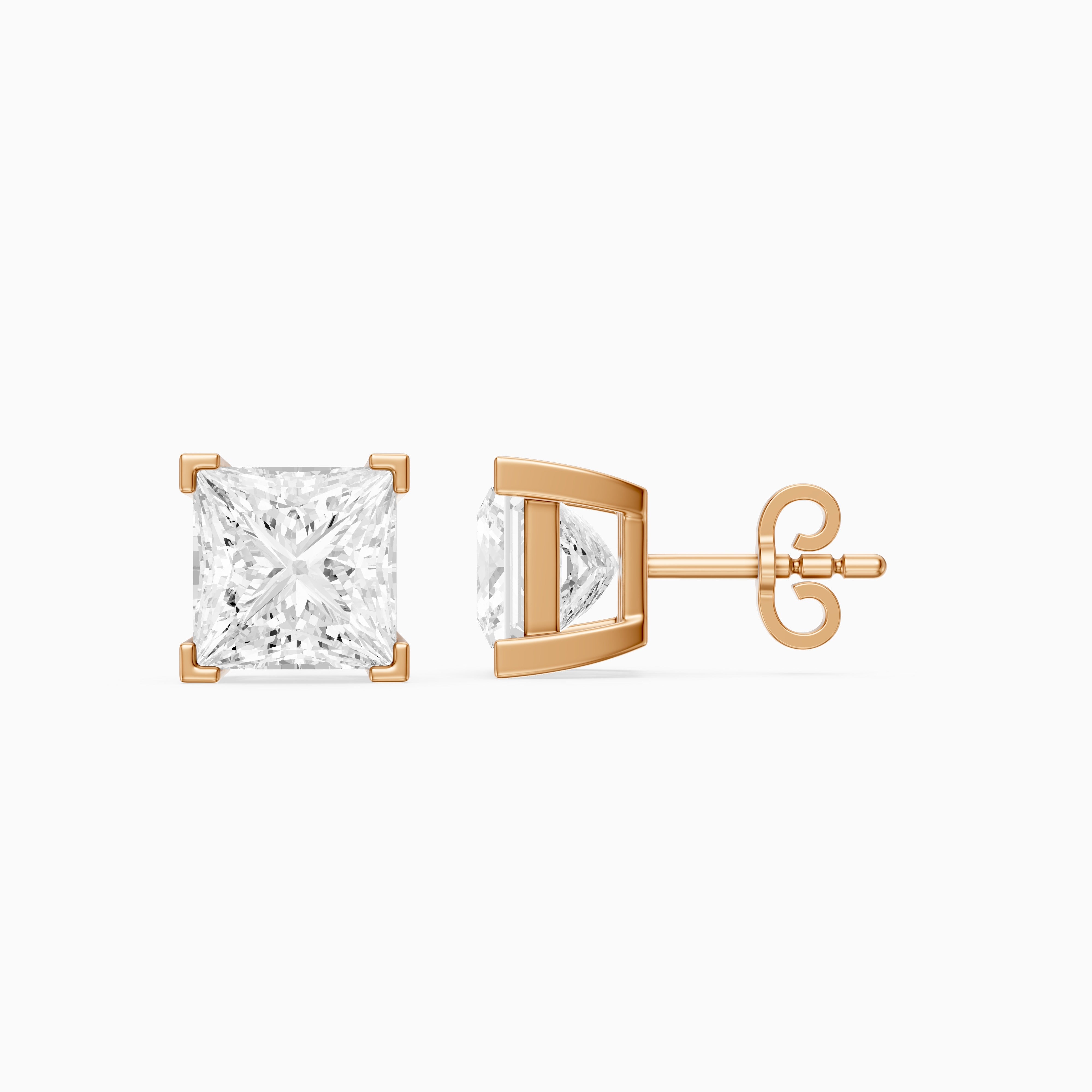 Shylin Princess Cut Lab Grown Diamond Basket Set Stud Earrings