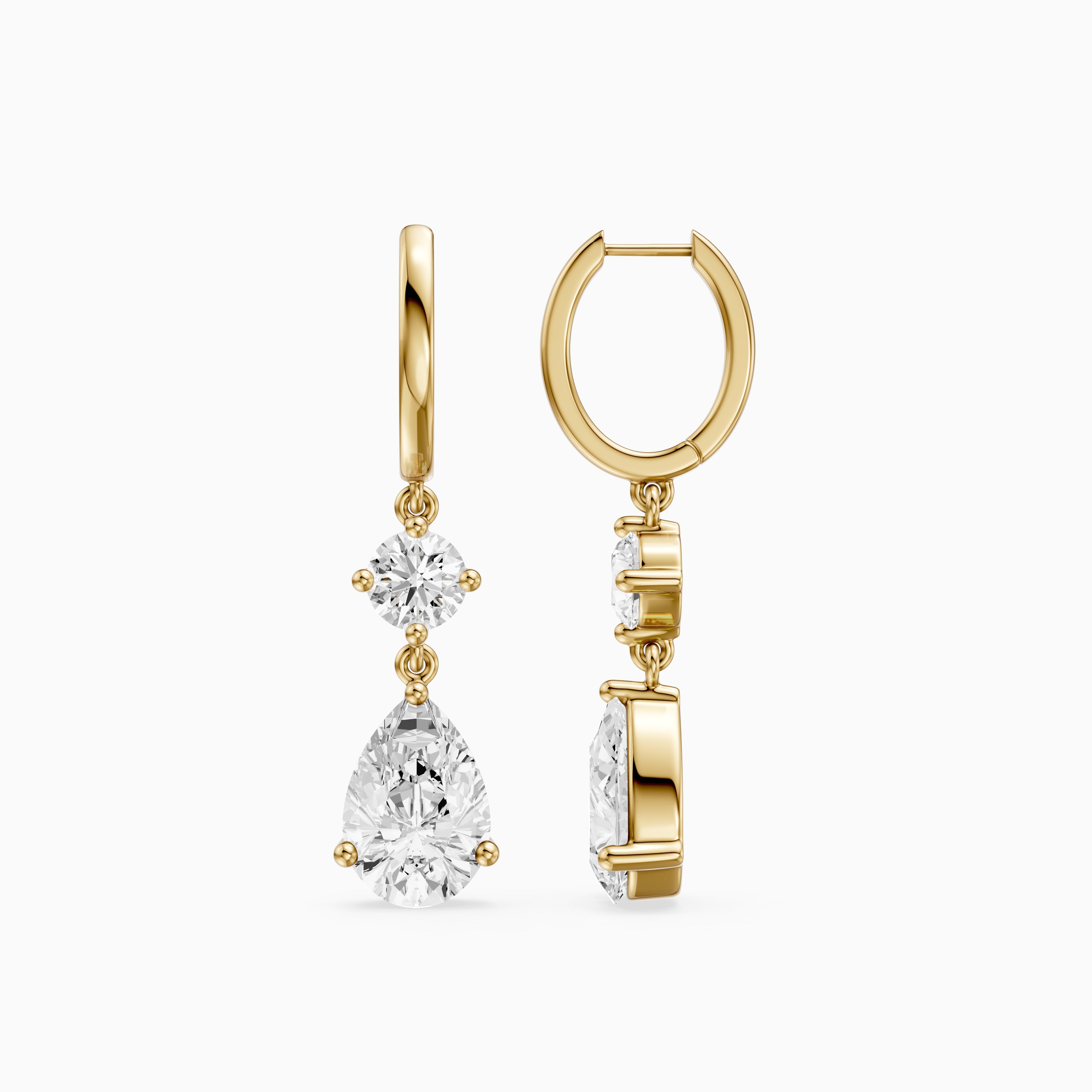 Aliza Round and Pear Lab Grown Diamond Huggie Drop Earrings