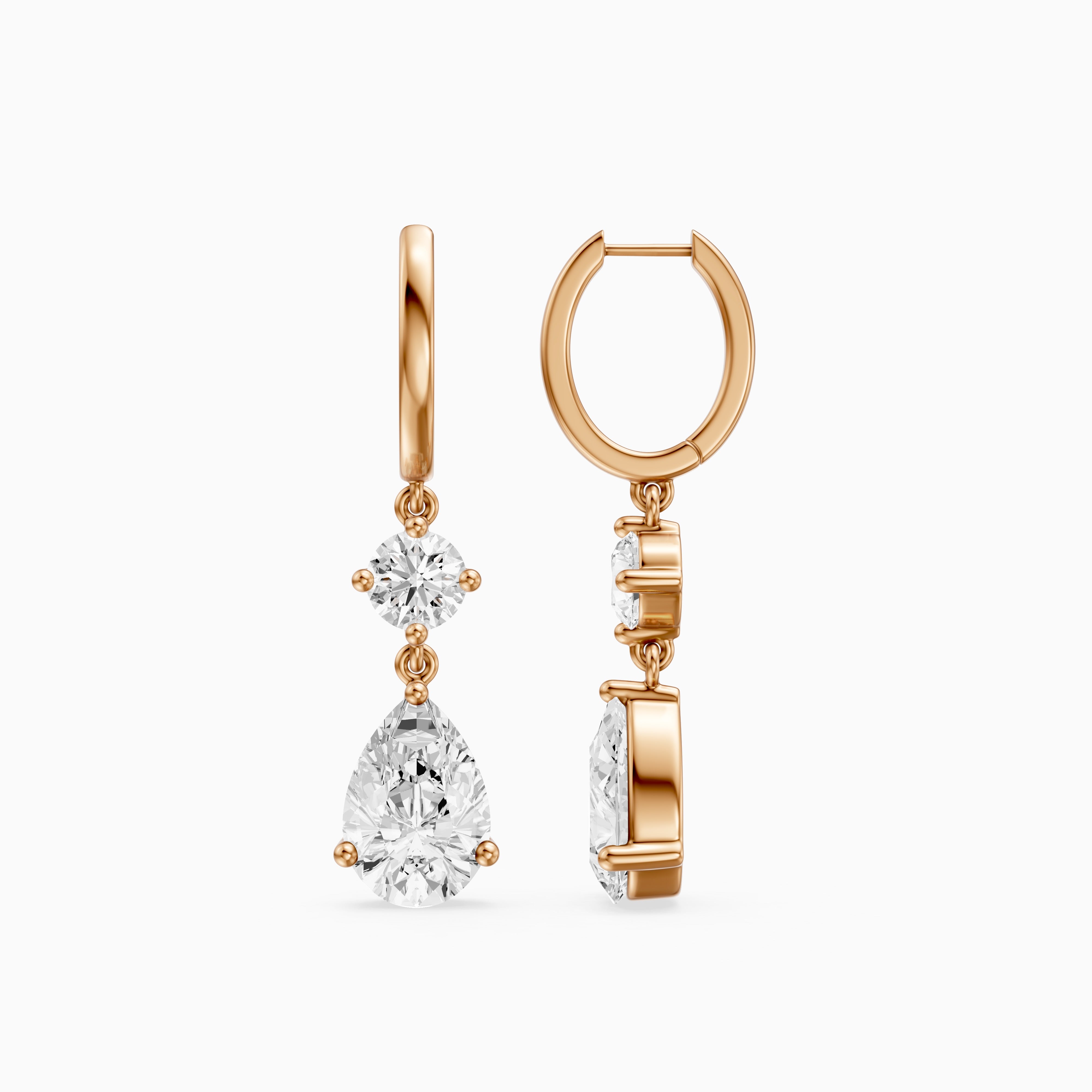 Aliza Round and Pear Lab Grown Diamond Huggie Drop Earrings