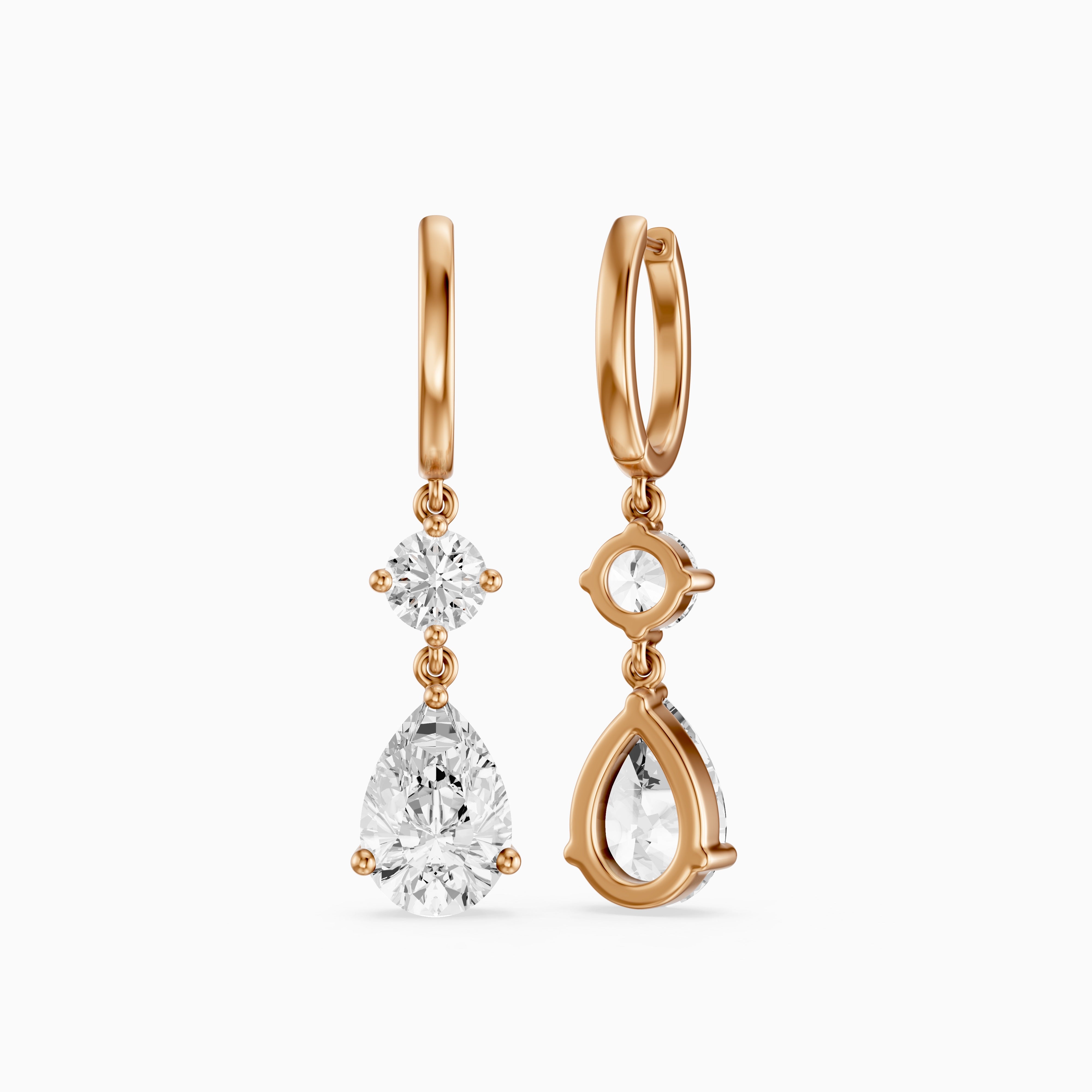 Aliza Round and Pear Lab Grown Diamond Huggie Drop Earrings
