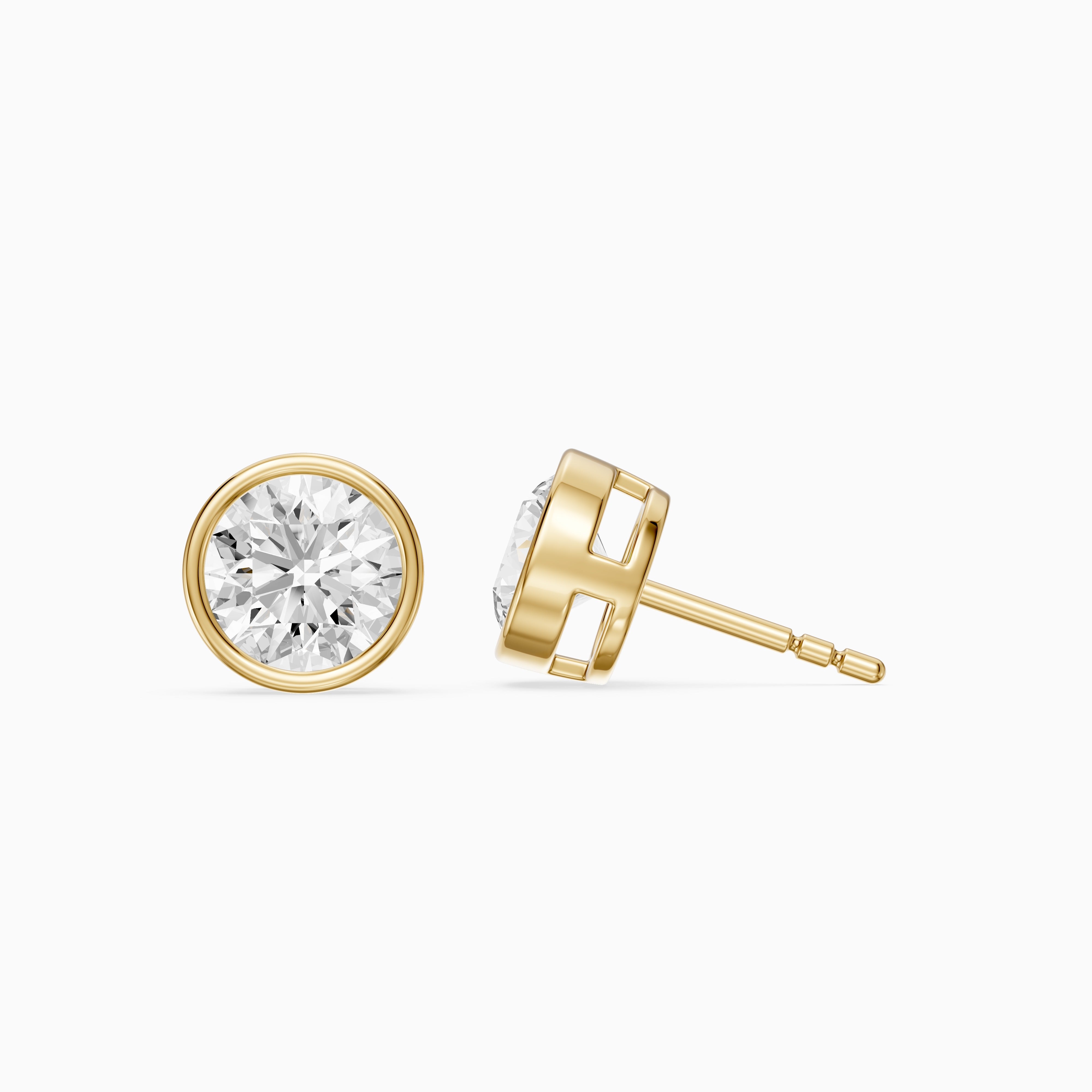 Lyra Round Cut Lab Grown Diamond Bezel Set Stud Earrings