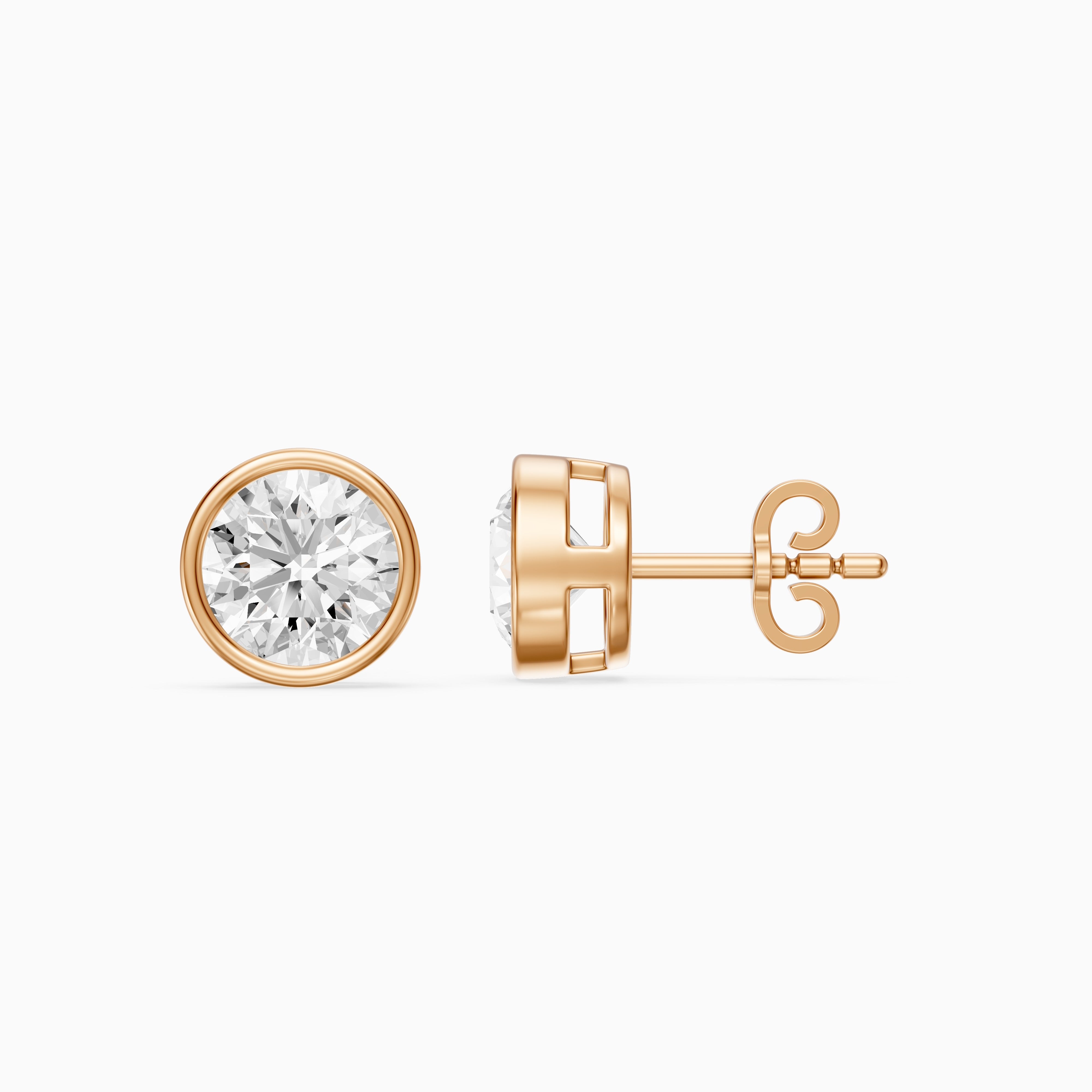 Lyra Round Cut Lab Grown Diamond Bezel Set Stud Earrings