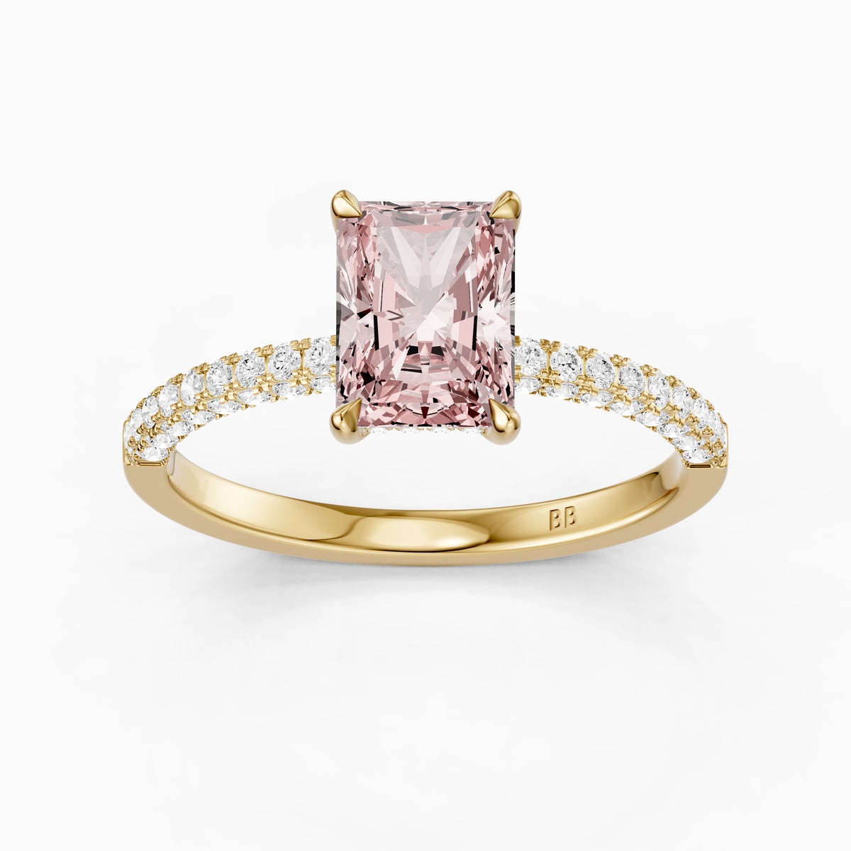 Romina Radiant Cut Hidden Halo Three Sided Pave Pink Lab Grown Diamond Ring