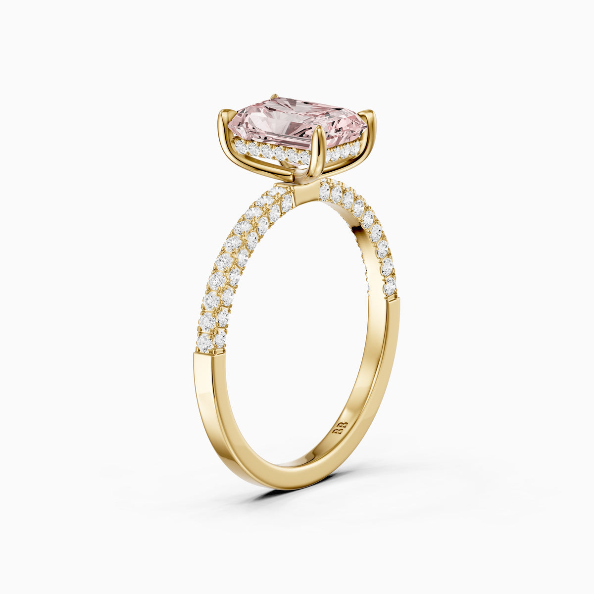Romina Radiant Cut Hidden Halo Three Sided Pave Pink Lab Grown Diamond Ring