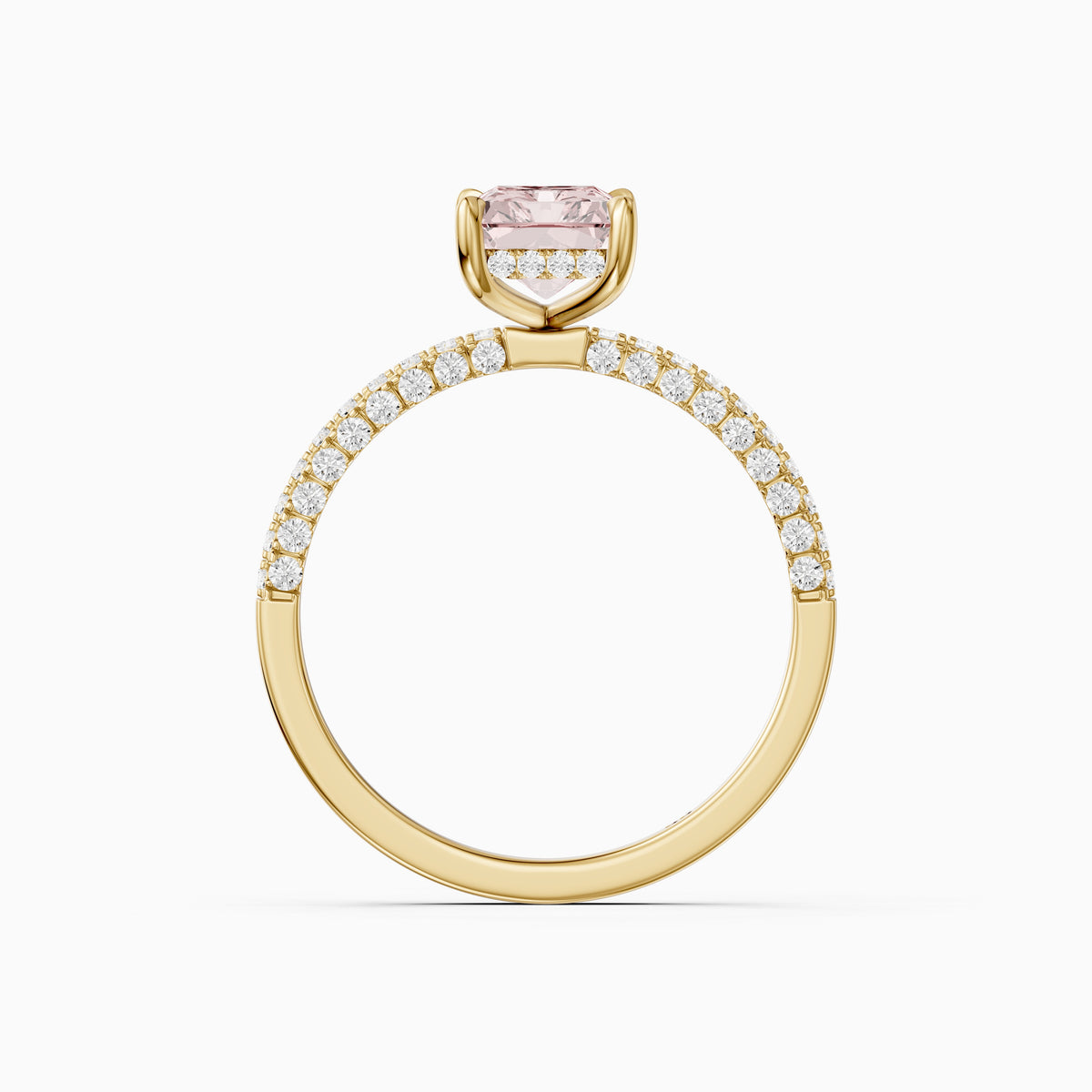Romina Radiant Cut Hidden Halo Three Sided Pave Pink Lab Grown Diamond Ring