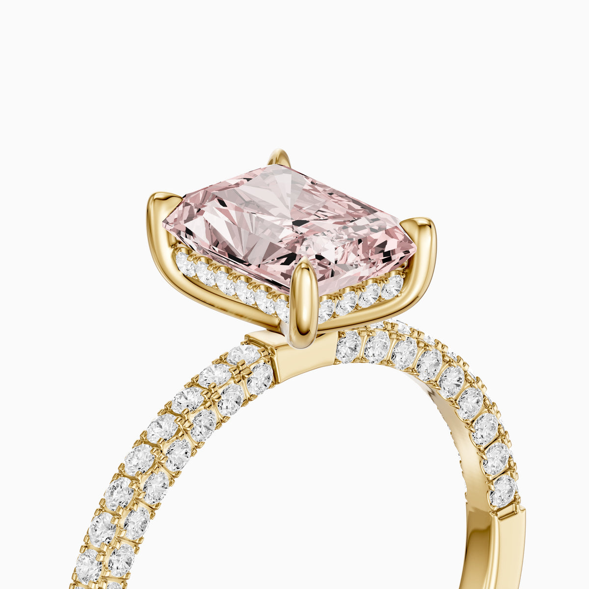 Romina Radiant Cut Hidden Halo Three Sided Pave Pink Lab Grown Diamond Ring