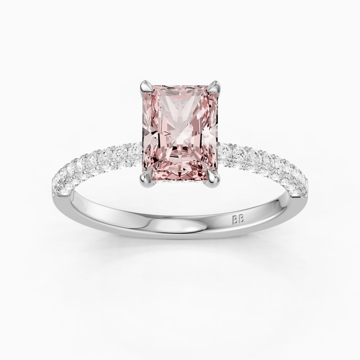 Romina Radiant Cut Hidden Halo Three Sided Pave Pink Lab Grown Diamond Ring