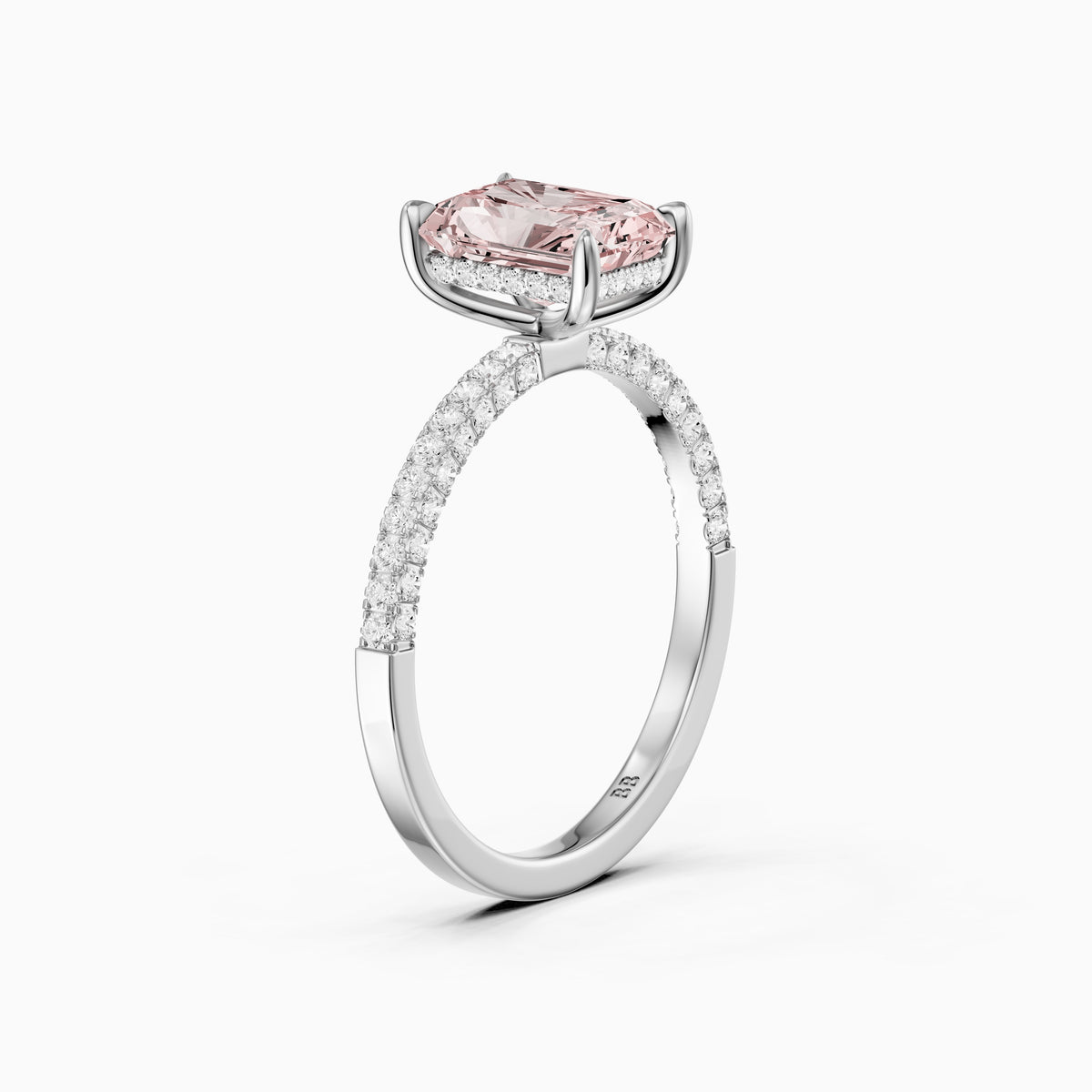 Romina Radiant Cut Hidden Halo Three Sided Pave Pink Lab Grown Diamond Ring
