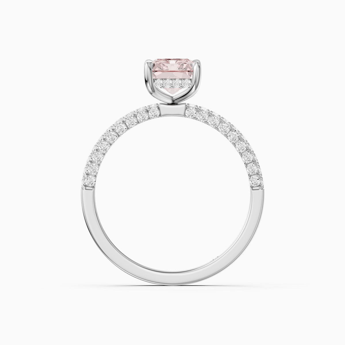 Romina Radiant Cut Hidden Halo Three Sided Pave Pink Lab Grown Diamond Ring