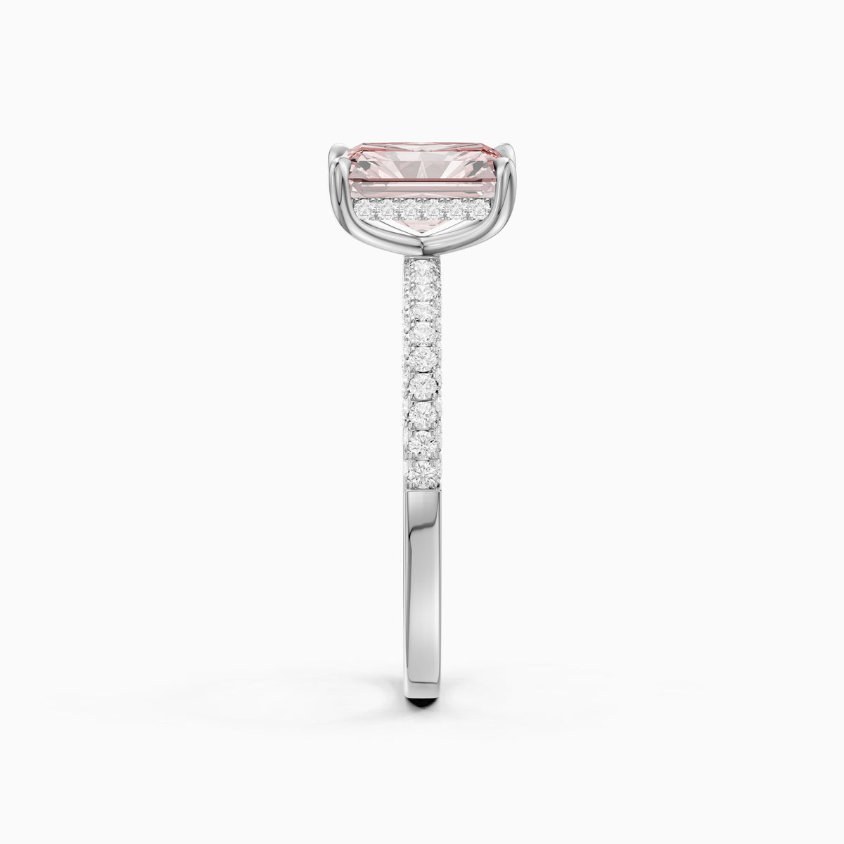 Romina Radiant Cut Hidden Halo Three Sided Pave Pink Lab Grown Diamond Ring
