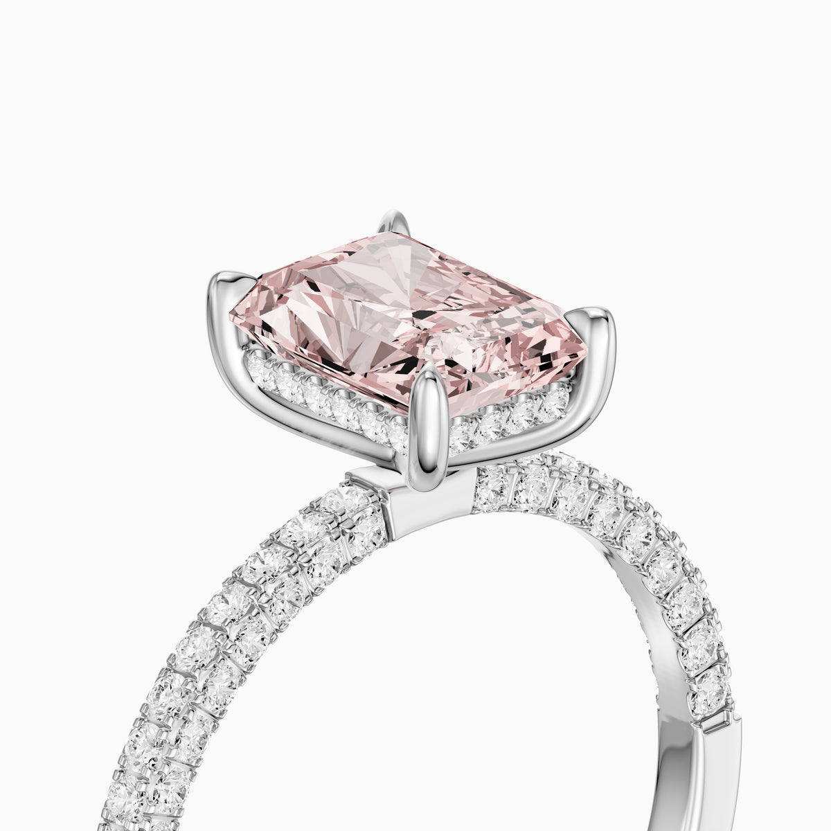 Romina Radiant Cut Hidden Halo Three Sided Pave Pink Lab Grown Diamond Ring