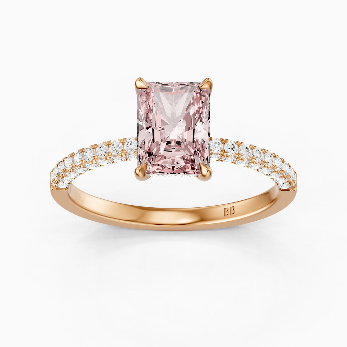 Romina Radiant Cut Hidden Halo Three Sided Pave Pink Lab Grown Diamond Ring