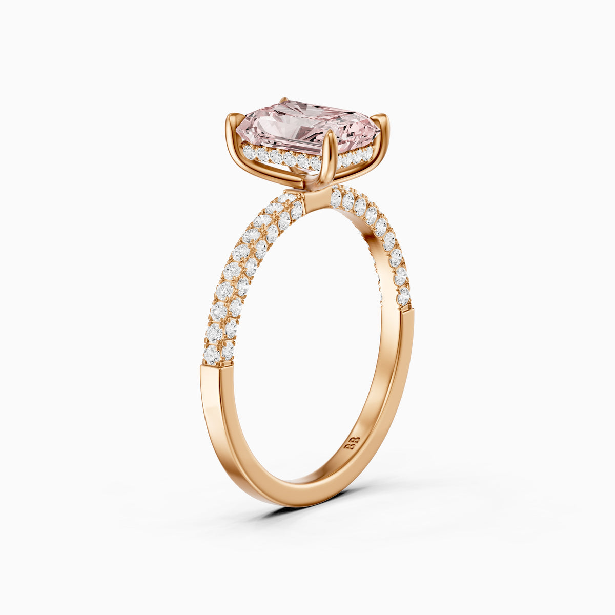 Romina Radiant Cut Hidden Halo Three Sided Pave Pink Lab Grown Diamond Ring
