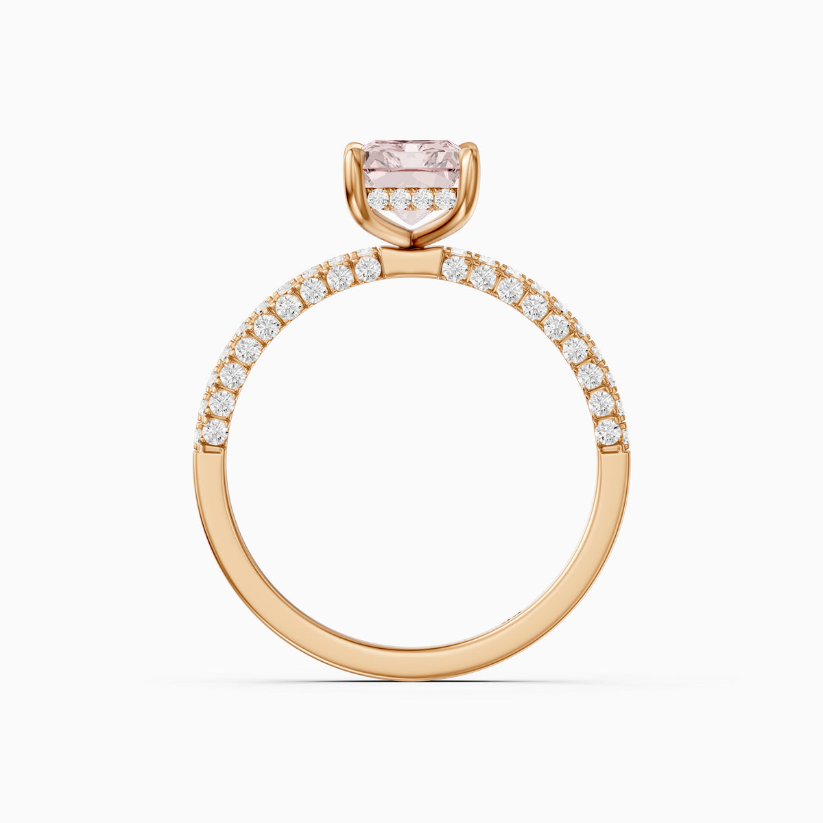 Romina Radiant Cut Hidden Halo Three Sided Pave Pink Lab Grown Diamond Ring