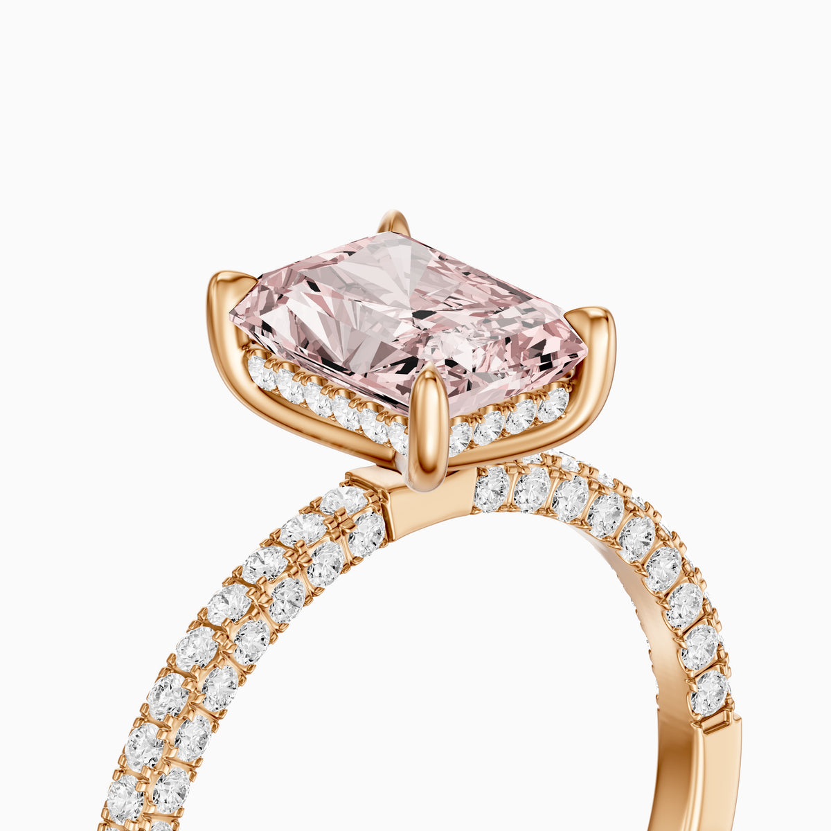Romina Radiant Cut Hidden Halo Three Sided Pave Pink Lab Grown Diamond Ring
