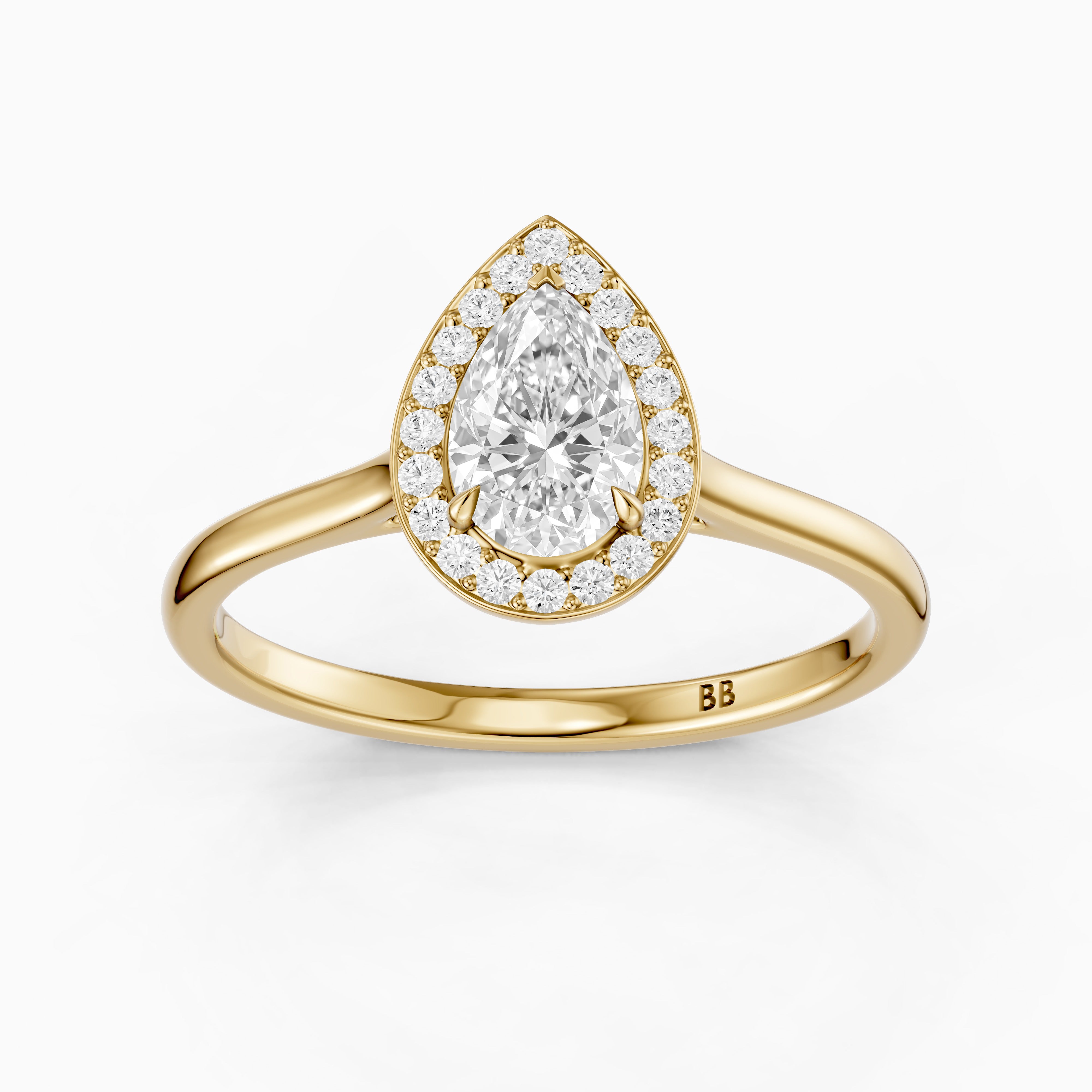 Nina Pear Cut Halo Cathedral Style Moissanite Diamond Ring