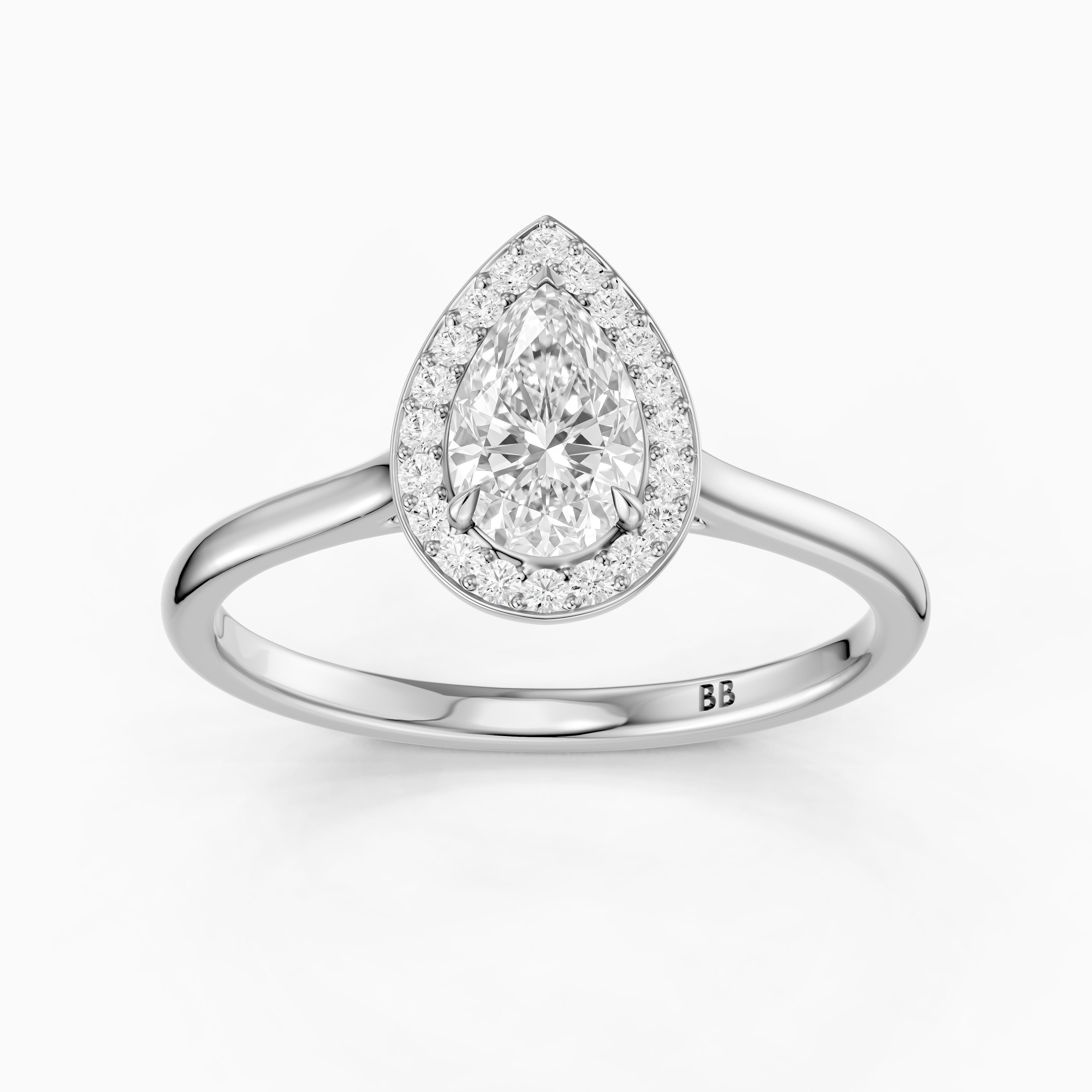 Nina Pear Cut Halo Cathedral Style Moissanite Diamond Ring