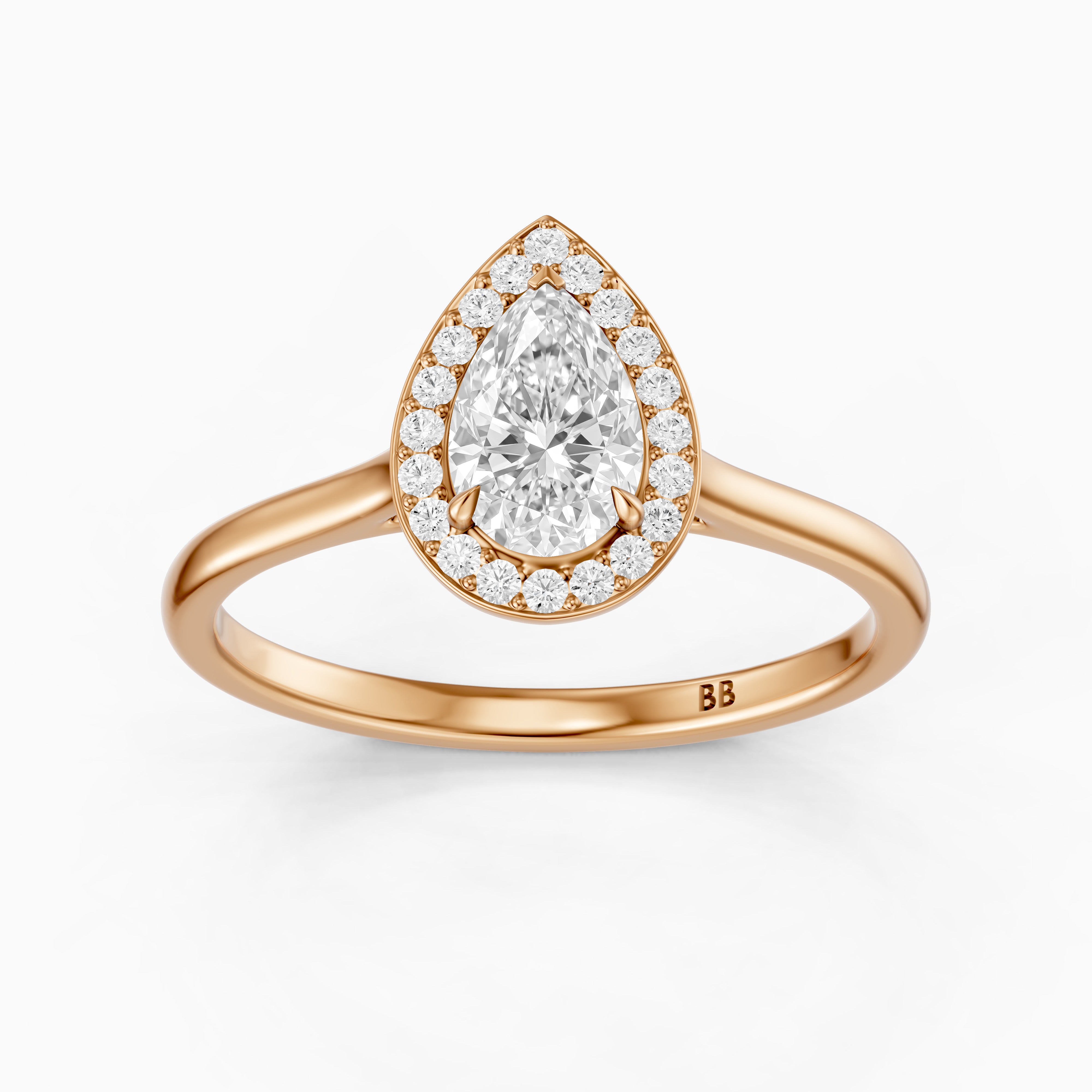 Nina Pear Cut Halo Cathedral Style Moissanite Diamond Ring