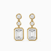 Bria Round and Emerald Cut Lab Grown Diamond Bezel Drop Earrings