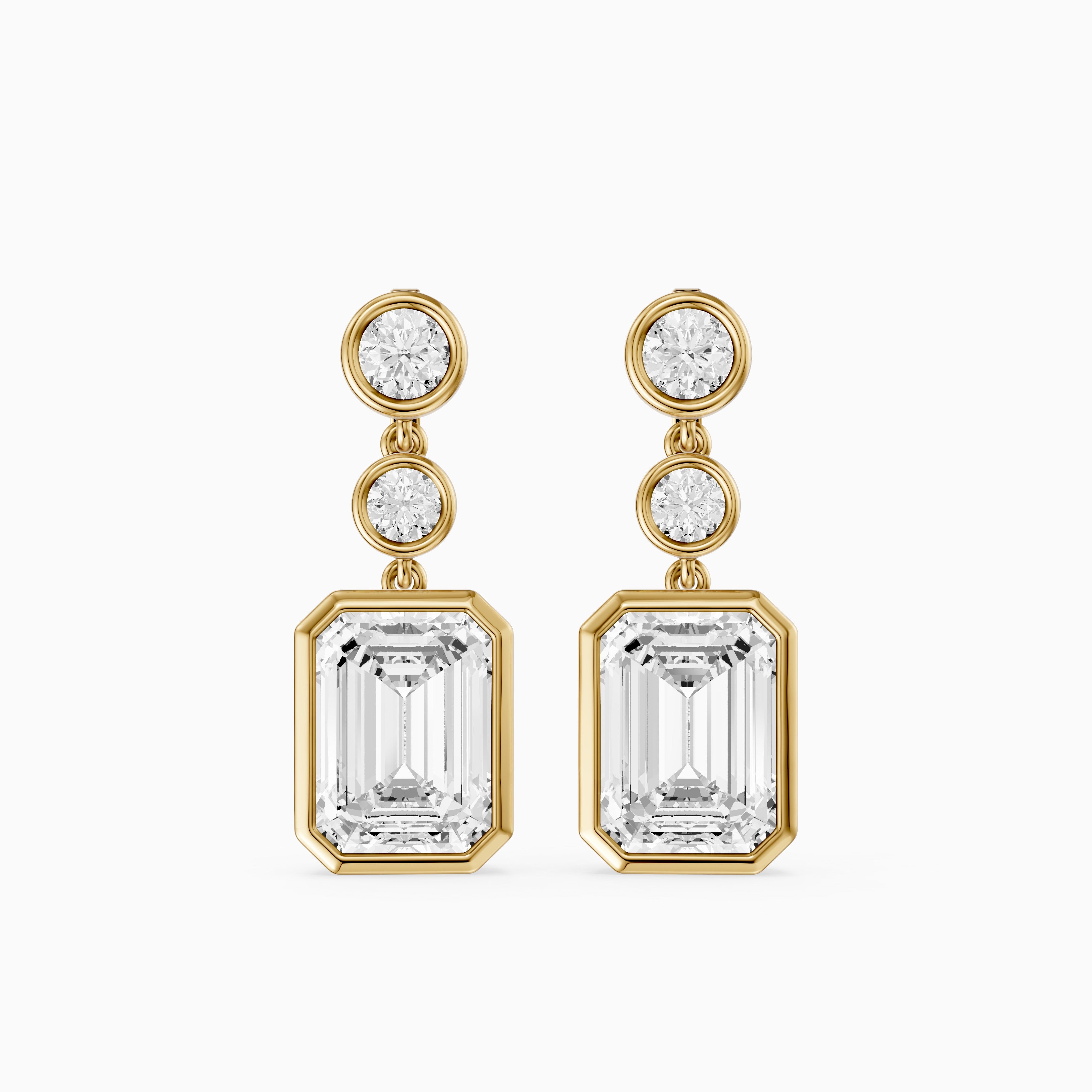 Bria Round and Emerald Cut Lab Grown Diamond Bezel Drop Earrings