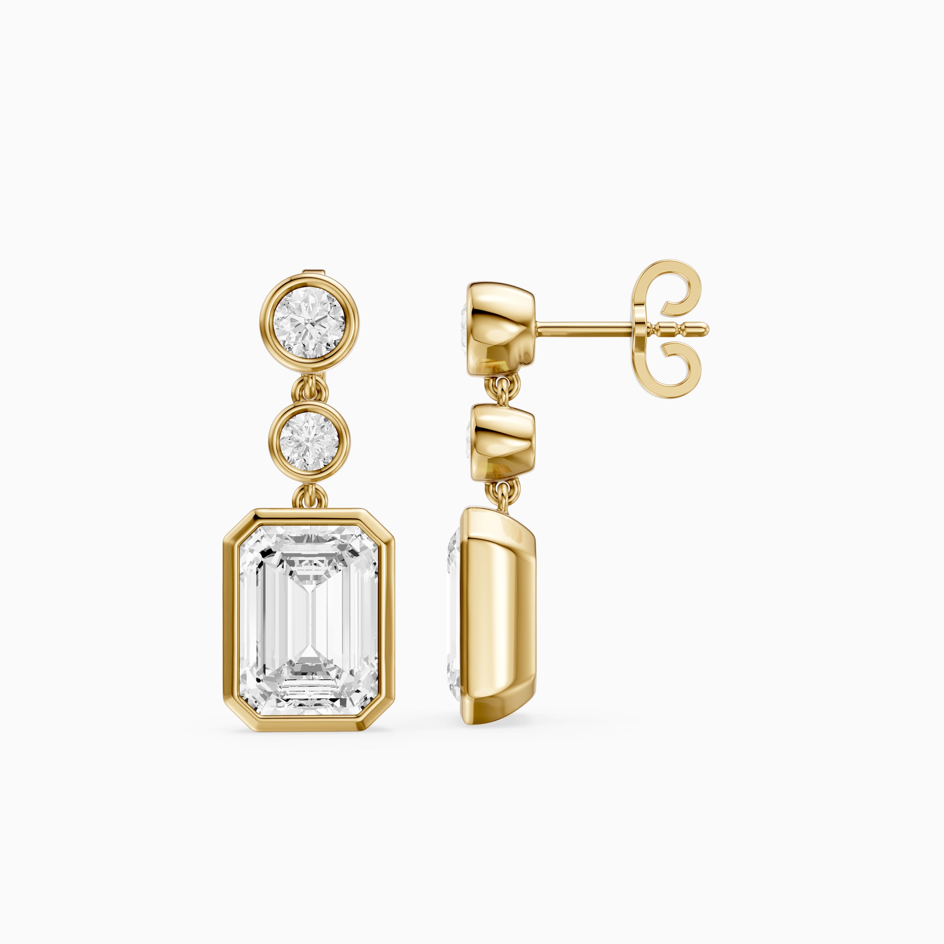 Bria Round and Emerald Cut Lab Grown Diamond Bezel Drop Earrings