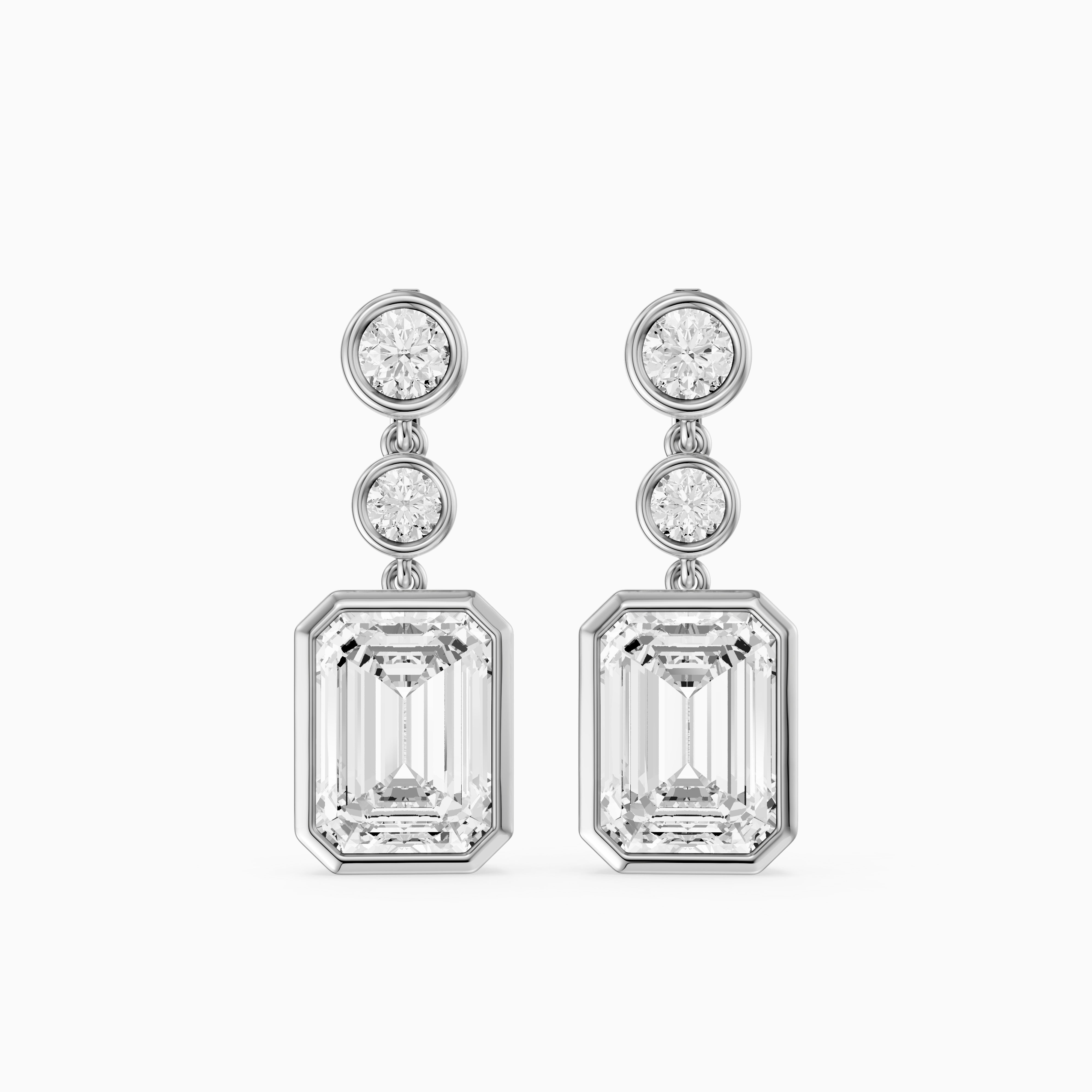 Bria Round and Emerald Cut Lab Grown Diamond Bezel Drop Earrings
