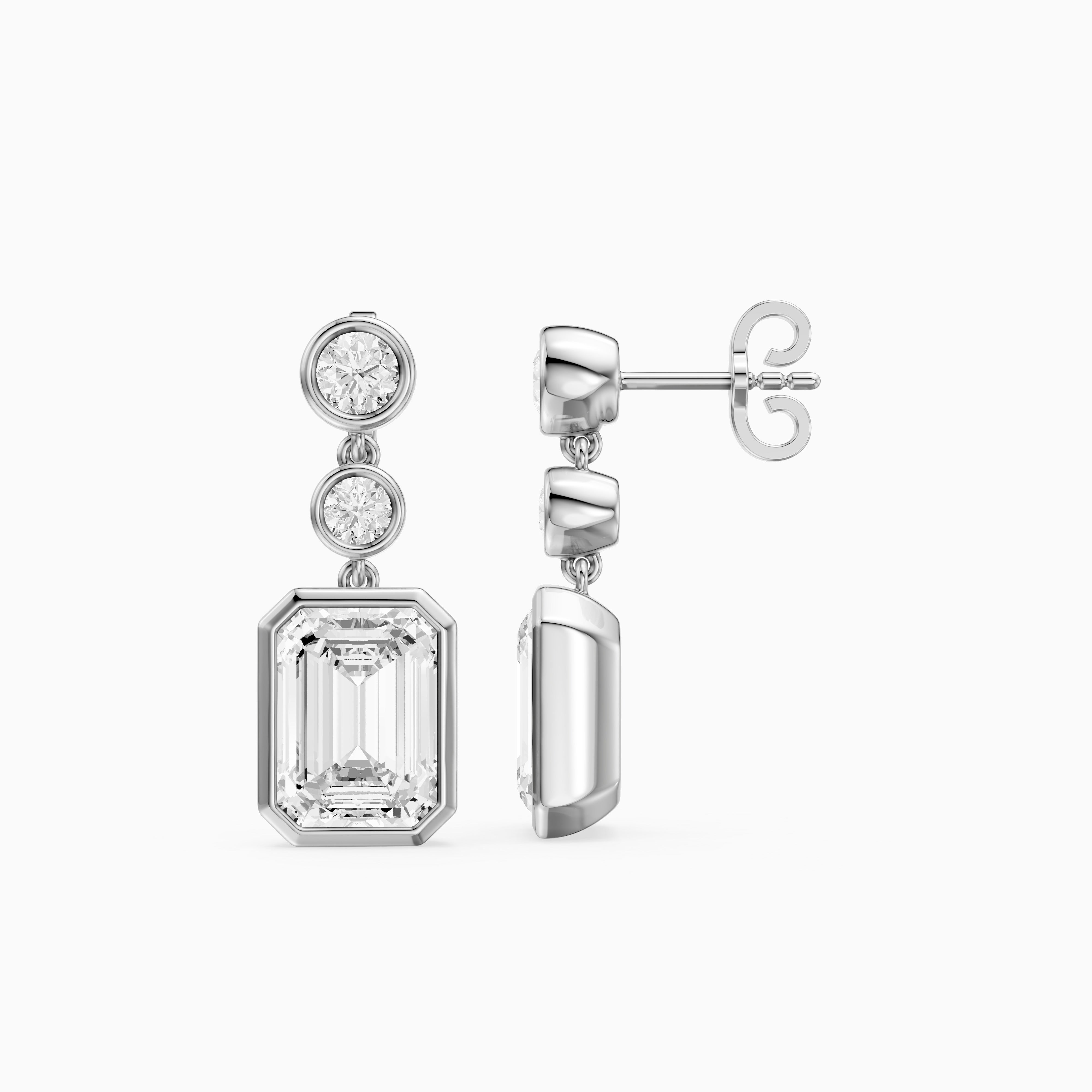 Bria Round and Emerald Cut Lab Grown Diamond Bezel Drop Earrings