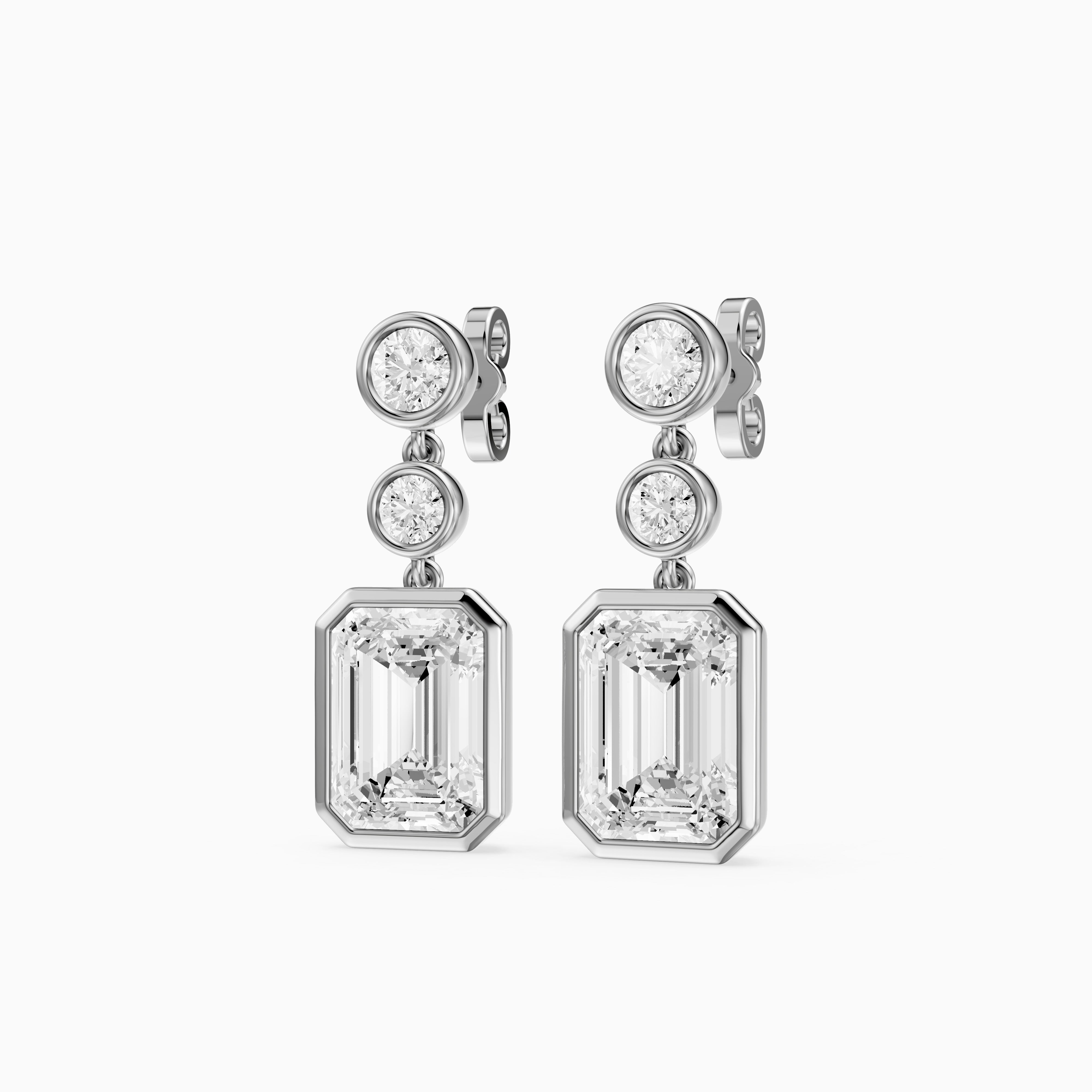 Bria Round and Emerald Cut Lab Grown Diamond Bezel Drop Earrings