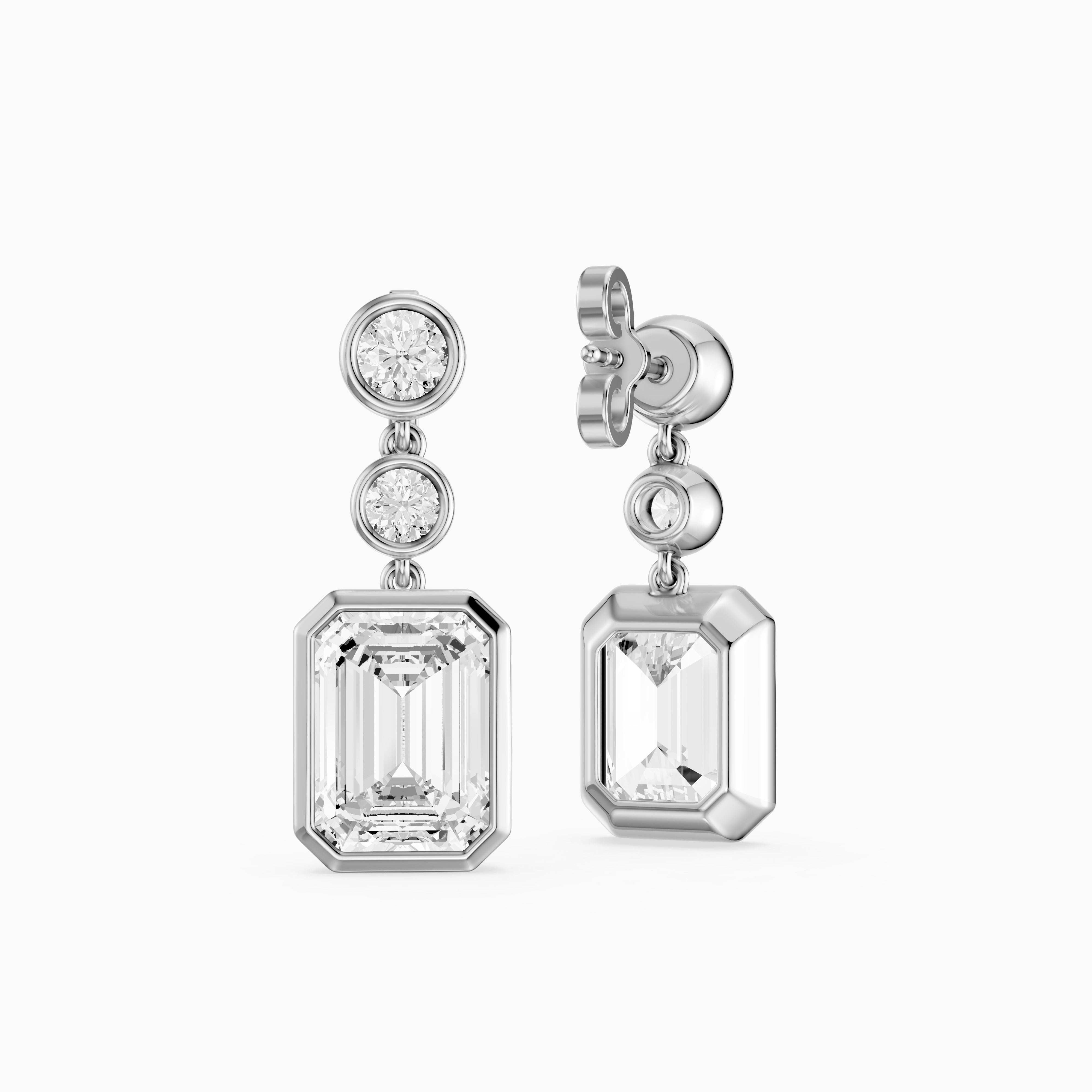 Bria Round and Emerald Cut Lab Grown Diamond Bezel Drop Earrings