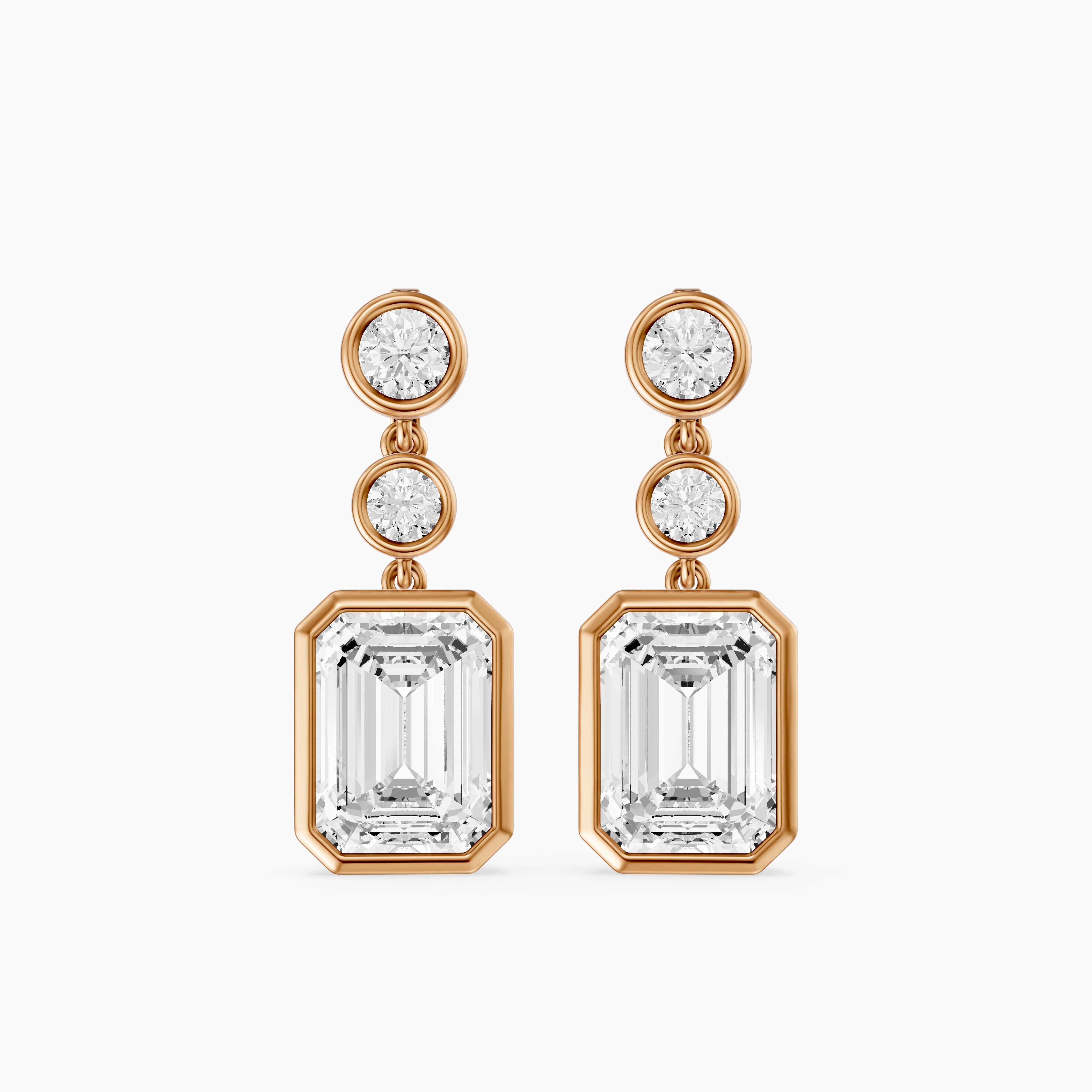 Bria Round and Emerald Cut Lab Grown Diamond Bezel Drop Earrings