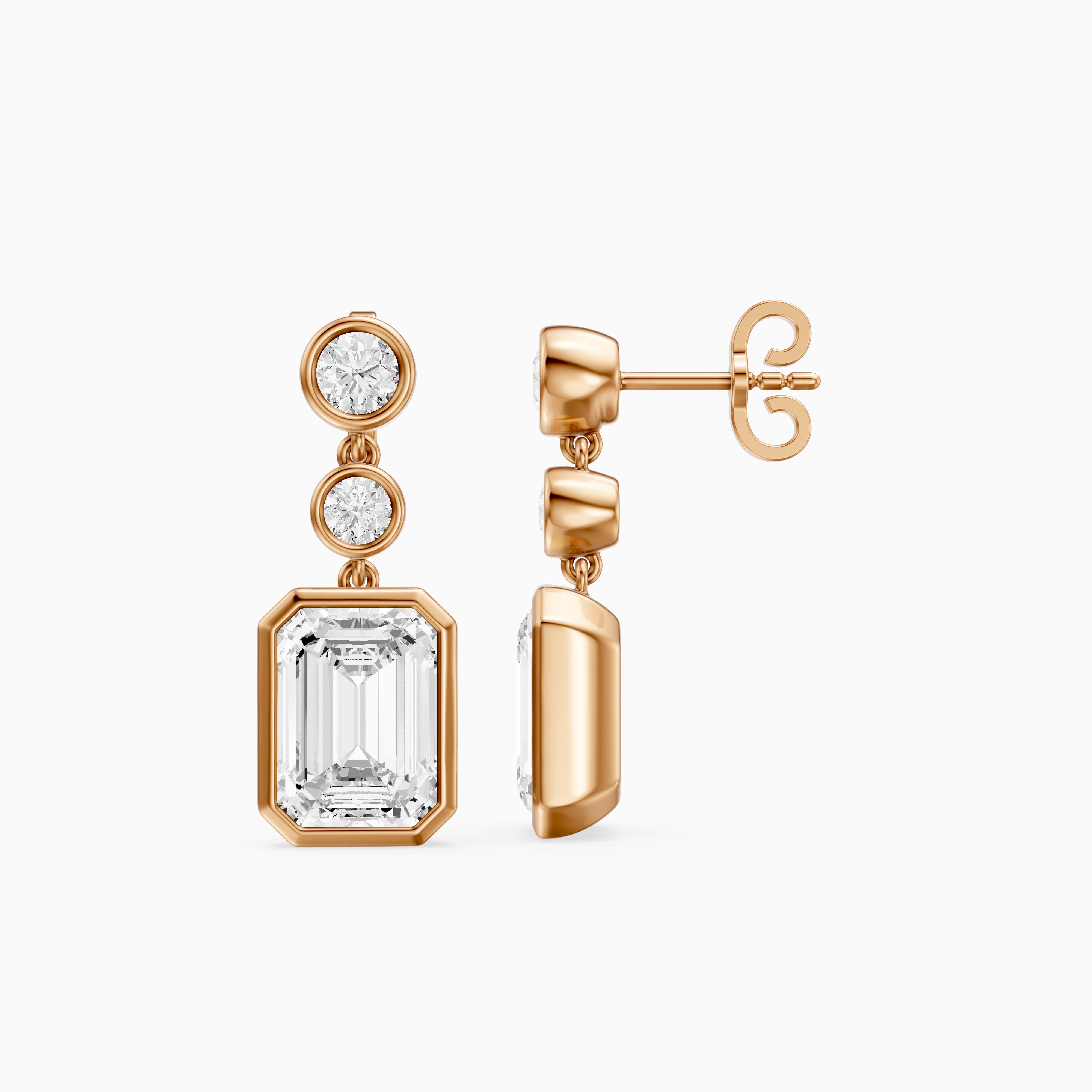 Bria Round and Emerald Cut Lab Grown Diamond Bezel Drop Earrings